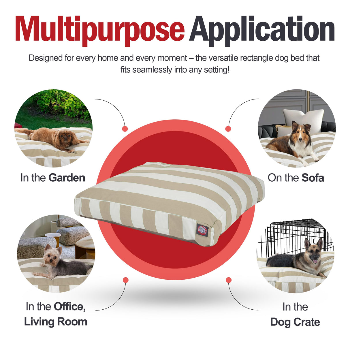 Majestic Pet Rectangle Large Dog Bed Washable – Non Slip Comfy Pet Bed – Dog crate Bed with Removable Washable Cover – Dog Kennel Bed for Sleeping - Dog bed X-Large Breed 50x42x5 Inch – Sand Beige