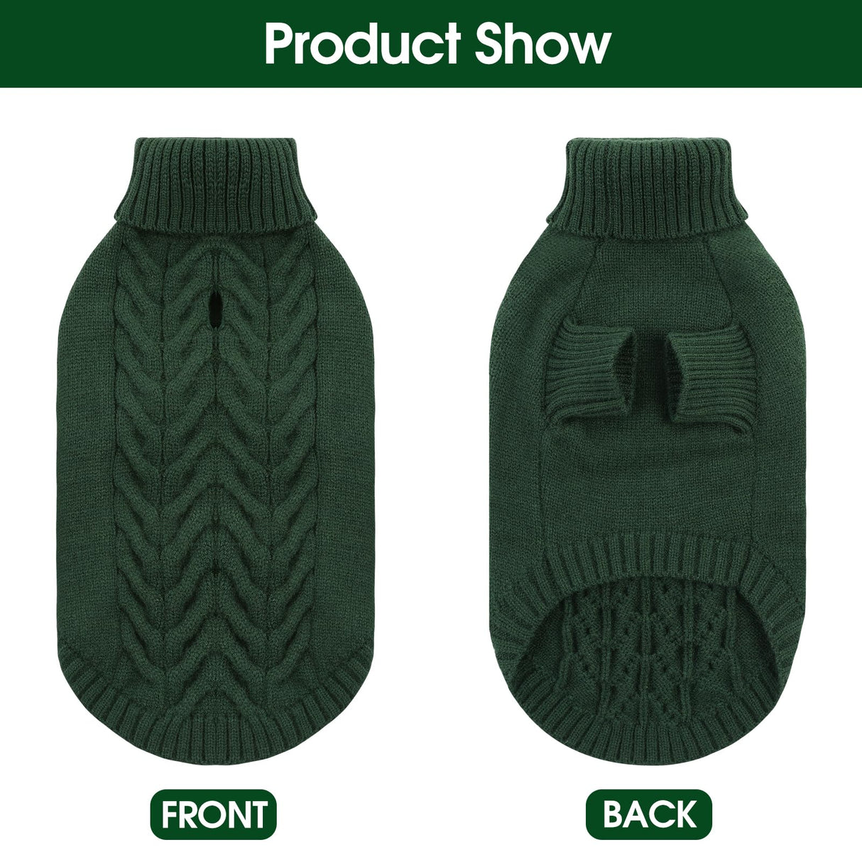 Dog Sweaters for Large Dogs Classic Turtleneck Dog Christmas Sweater Thick Warm Pullover Male Puppy Pet Stretch Knitwear Fall Winter Clothes with Leash Hole(Green, 2XL)
