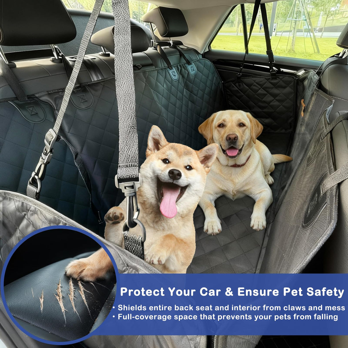 Junpee Dog Car Seat Cover for Back Seat - Waterproof and Anti-Slip Car Dog Seat Cover, with Hammock Design for Safe and Comfortable Travel, Suitable for Most Cars Trucks SUVs