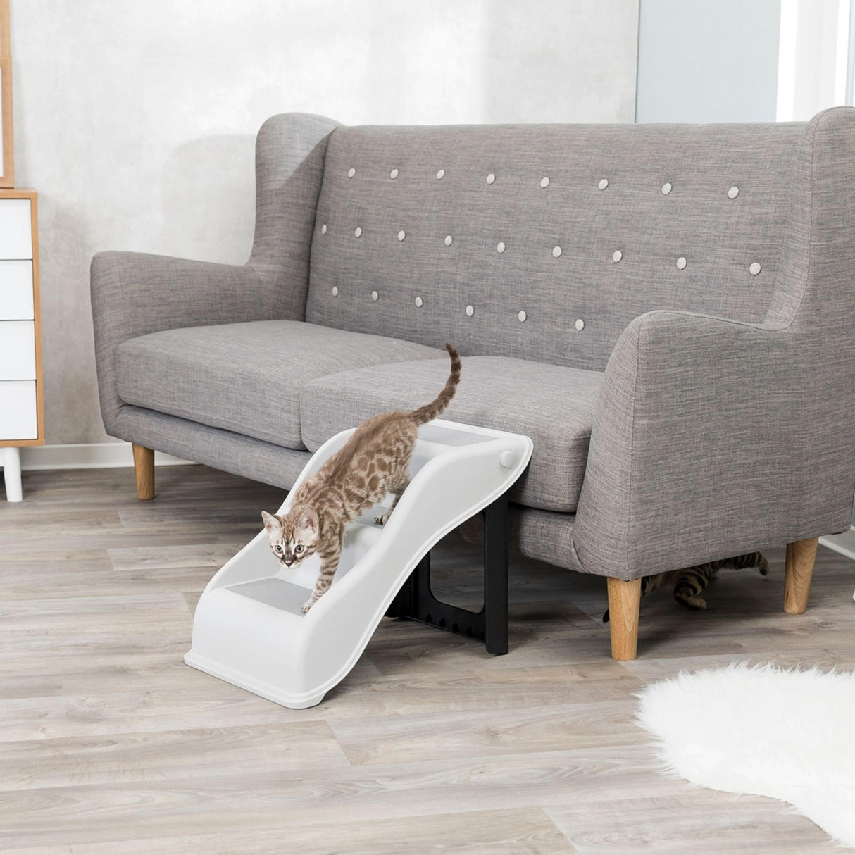 Trixie Lightweight Pet Stairs with Non-Slip Rubber Treads - 3 Step Stairs for Dogs and Cats to Reach Beds and Couches - Foldable and Easy to Store - Light Gray