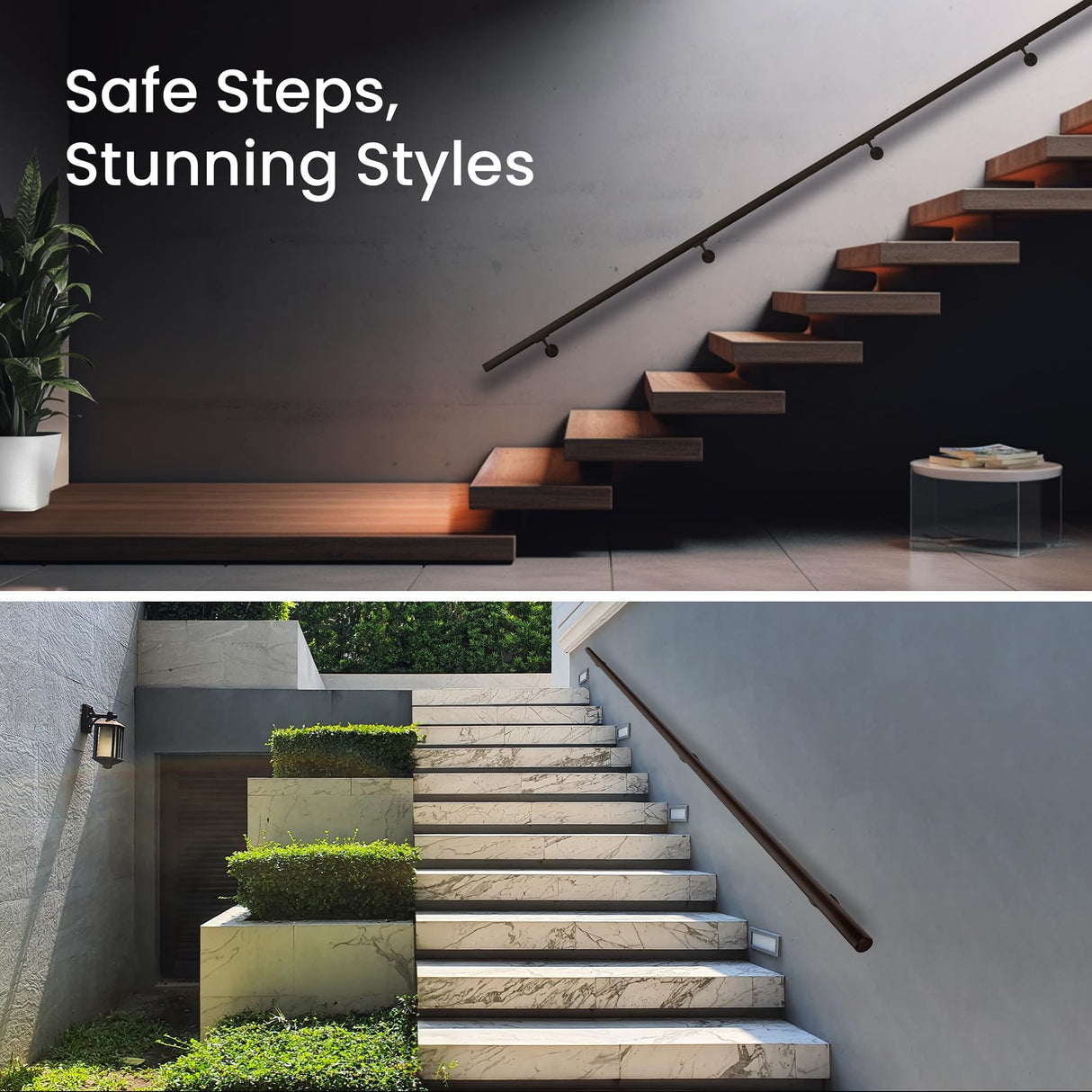 Meranti Aluminum Handrail for Indoor or Outdoor Steps and Stairs – Hand Rails for Elderly – DIY Complete Stair Railing Kit (4' Length, Bronze Textured)