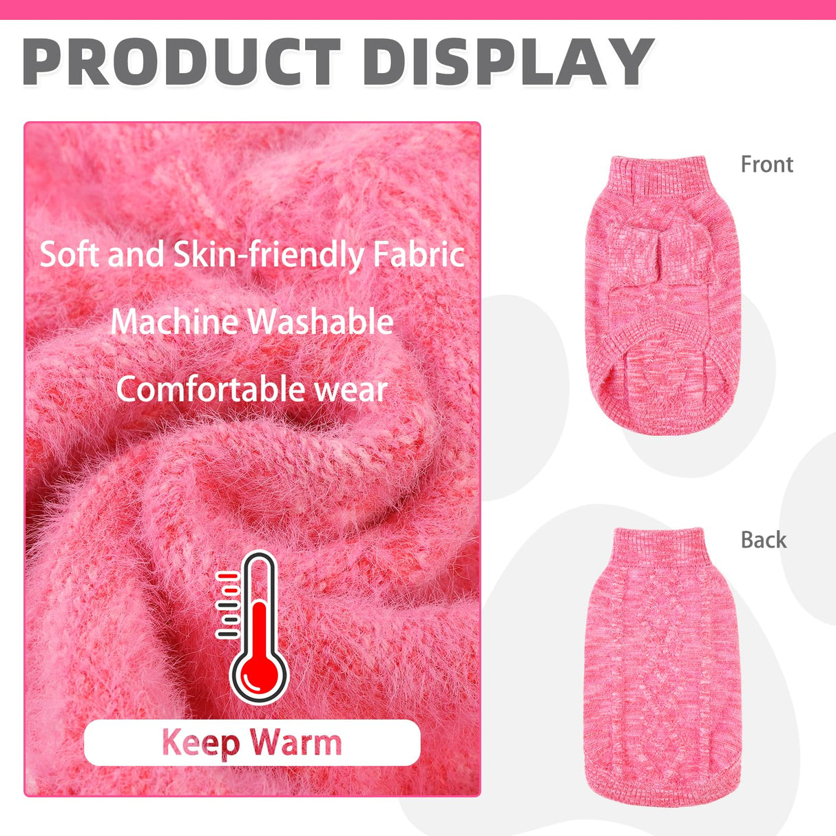 KOOLTAIL Dog Sweater, Fuzzy Thick Super Soft Warm Dog Winter Sweater Turtleneck Pullover for Cold Weather, Knitted Fleece Pet Fall Clothes Coats for Small Medium Large Dogs Puppy Girls Boys Pink ML
