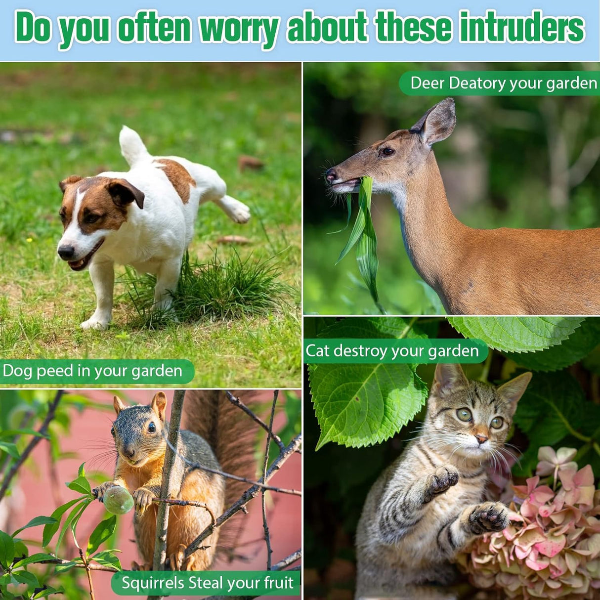 Ultrasonic Animal Repellent,2023 Upgrade 360Β° Cat Repellent Outdoor,Waterproof Squirrel Repellent with Motion Sensor,Solar Animal Repeller Outdoor,Repel Dogs Bird Skunk Rabbit Squirrels Deer