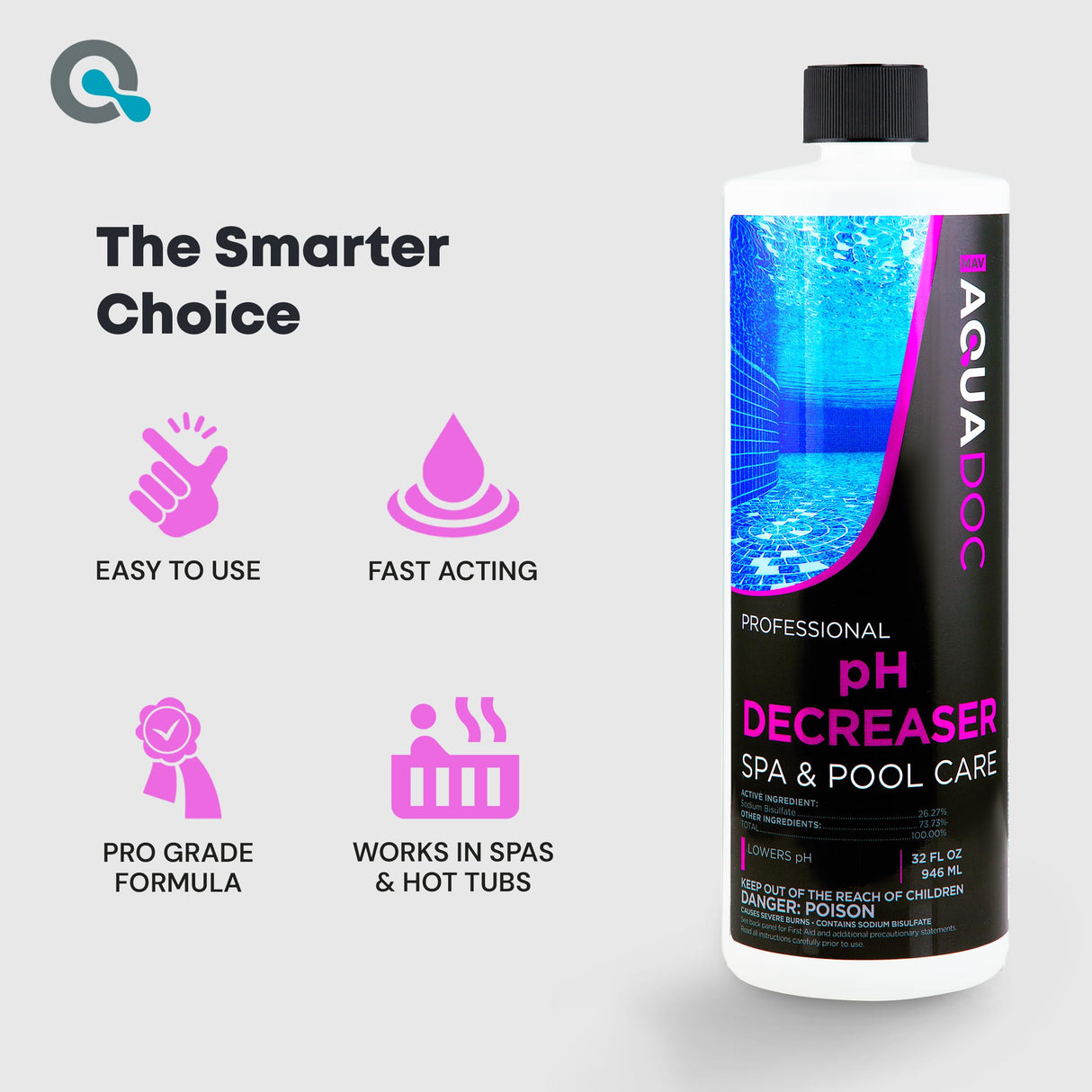 AquaDoc Spa pH Decreaser for Hot Tub - 32oz (2-Pack) - Sodium Bisulfate Spa pH Down for Water Balance - Made in USA