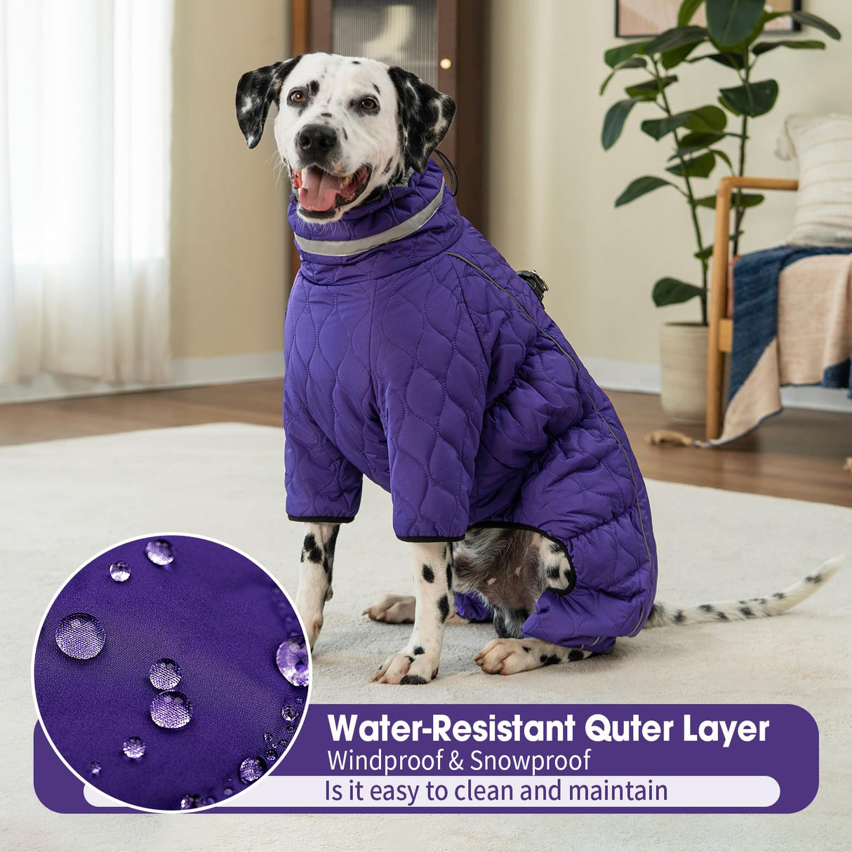 Four Legged Dog Winter Coat for Small Dogs, Warm Puppy Onesie Clothes Christmas, Reflective Turtleneck Dog Jacket with Buckles & D-Rings, Puffer Cold Weather Coat Zipper