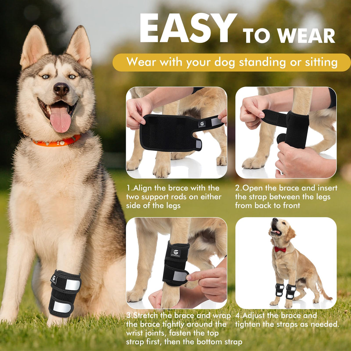 GFKRHPNY Pair of Dog Leg Braces for Front Hock Joint, Dog Front Leg Wrist Brace with Metal Spring Inserts, Dog Leg Sleeve with Reflective Straps, Prevents Injuries and Sprains, XS/S