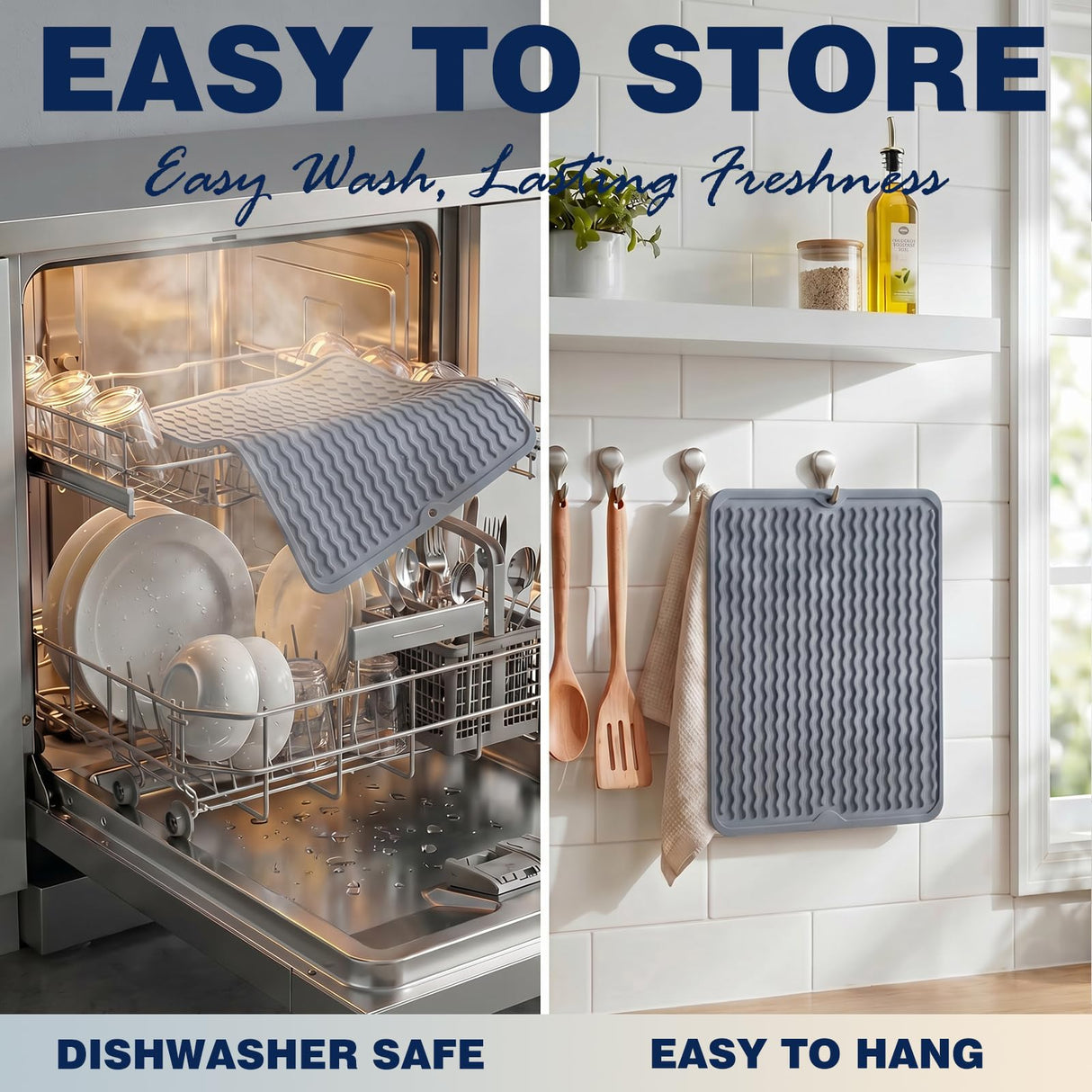 2 Pack Silicone Dish Drying Mat for Kitchen Counter Heat Resistant Under Sink Waterproof Coffee Bar Accessories Dining Rack Stone Utensil Holder Countertop Decor Must Haves 2026