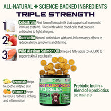 Load image into Gallery viewer, Vet Treat Dog Allergy Relief Chews - 170 Dog Allergy Chews - Itch Relief for Dogs - Anti Itch for Dogs - Dry & Itchy Skin - Allergies & Immune Support Supplement, Omega 3 Fish Oil, Colostrum - USA