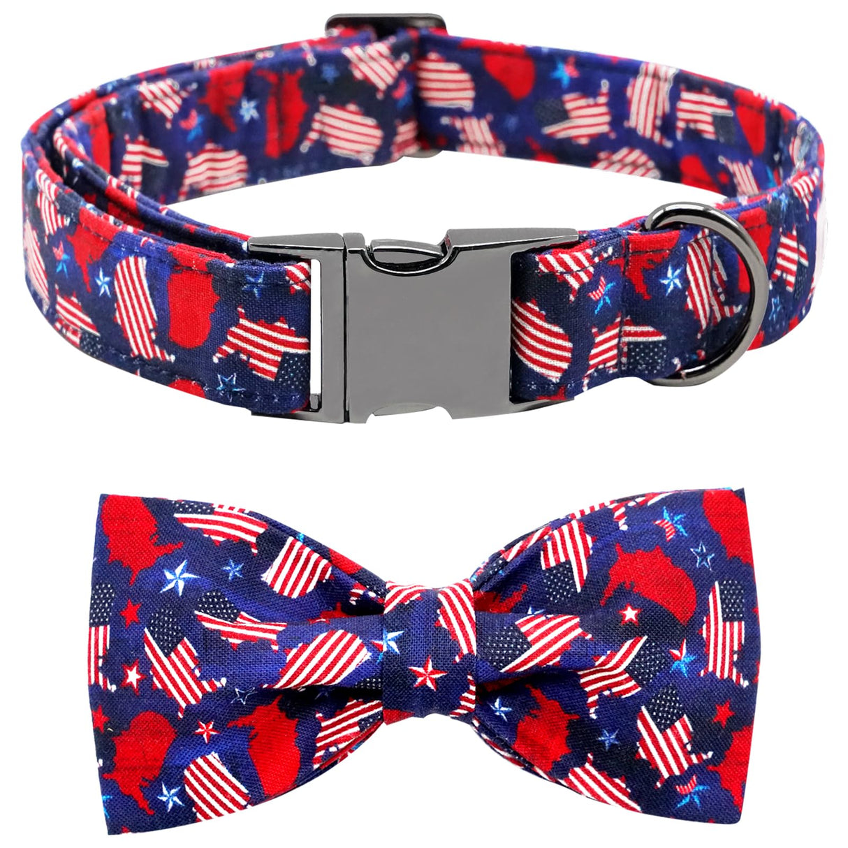 Bobo Rainbow Independence Day Dog Collar, Patriotic 4th of July Dog Collar Cute Bowtie Pet Collar Bow Tie Collar for Dogs Adjustable Puppy Collars for X-Large Dogs