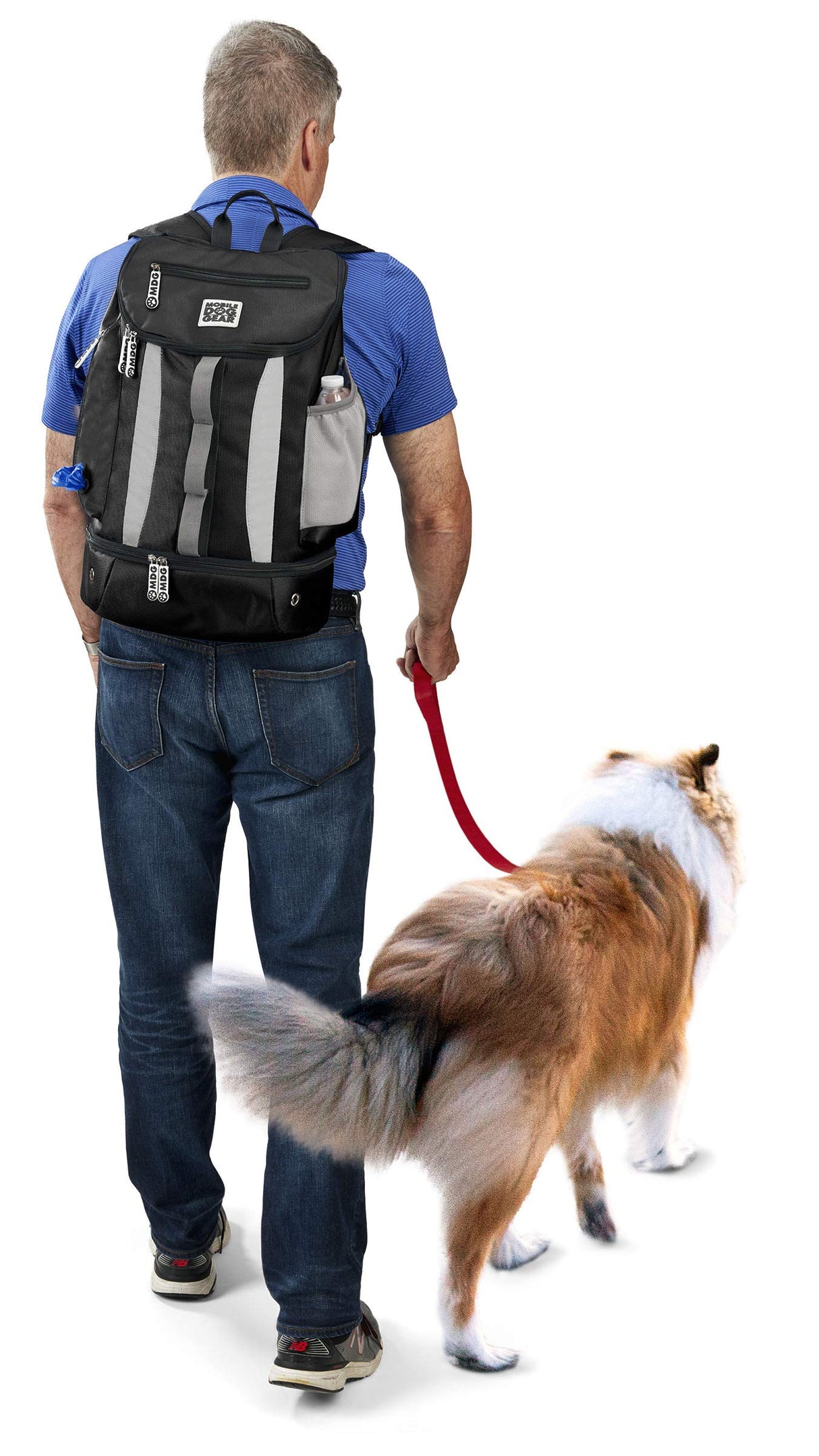 Mobile Dog Gear, Dog Travel Bag, Drop Bottom Week Away Backpack for Medium and Large Dogs, Includes 2 Lined Food Carriers and 2 Collapsible Dog Bowls, Black