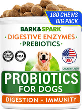 Load image into Gallery viewer, BARK&SPARK Dog Probiotics & Digestive Enzymes (Gut Health) Allergy & Itchy Skin - Pet Diarrhea Gas Treatment Upset Stomach Relief, Digestion Health Prebiotic Supplement Tummy Treat (180Ct Chicken)