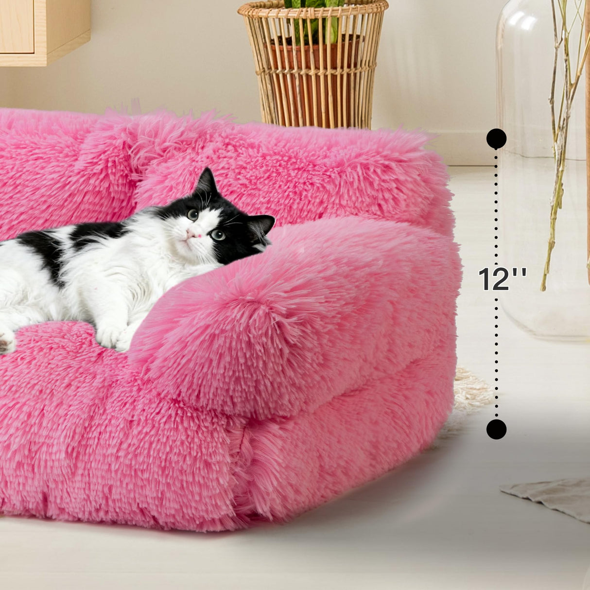 FURMORENE Large Cat Beds for Indoor Cats, Dog Couch Bed, Cute Cat Couch Sofas for Less 20lbs Kitten Puppy, Small Dog Sofas & Chairs with Removable Washable Cover, Soft Warm Pet Furniture, Plush Pink