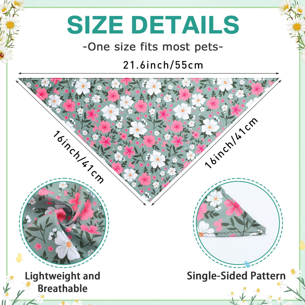 72 Packs Dog Bandanas Bulk Buffalo Plaid Cat Bandana Summer Scarf Triangle Fruit Drool Bibs Washable Adjustable Kerchief Dog Cat Bandana for Beach Small Medium Pet Supplies(Flower)