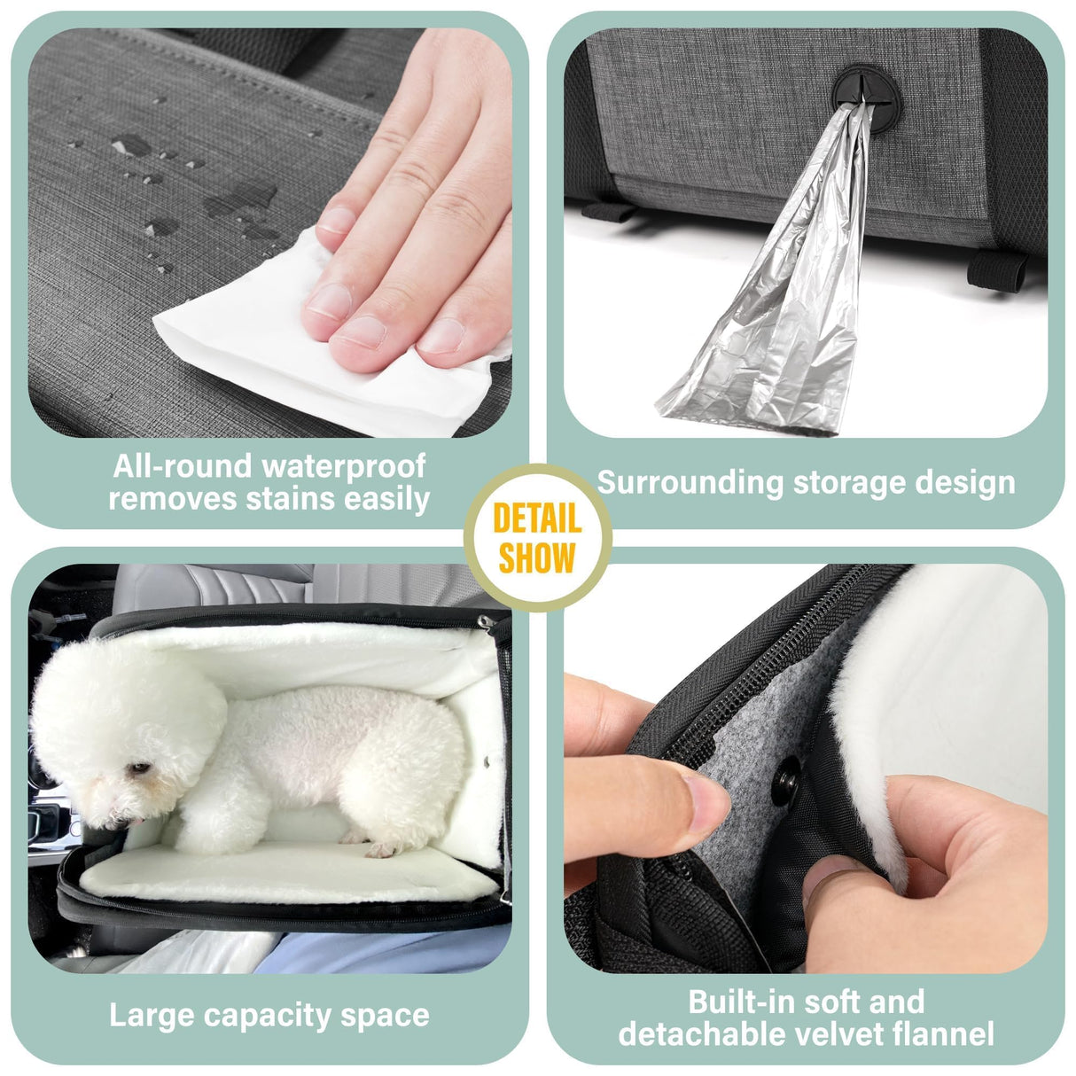 WOYYHO 18lbs Dog Car Seat for Small Dogs with Removable Velvet Liner, Luxury Small Dog Center Console Car Seat Pet Booster CarSeat, Easy Install Stable No Shaking, Waterproof Anti-Slip PU Leather