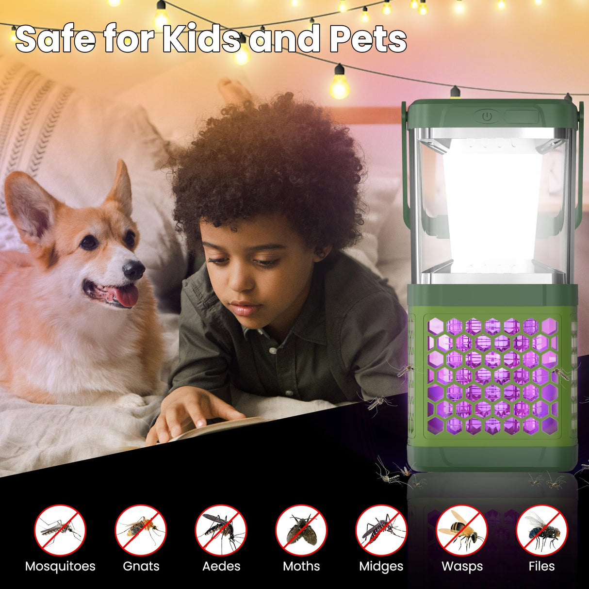 Bug Zapper Outdoor Indoor,Solar Mosquito Zapper,2 in 1 Portable Camping Mosquito Killer Lamp, Cordless & Rechargeable, Fly Zapper, Mosquito Trap Light ,1800mAh Electronic Killer Ideal for Fly Traps