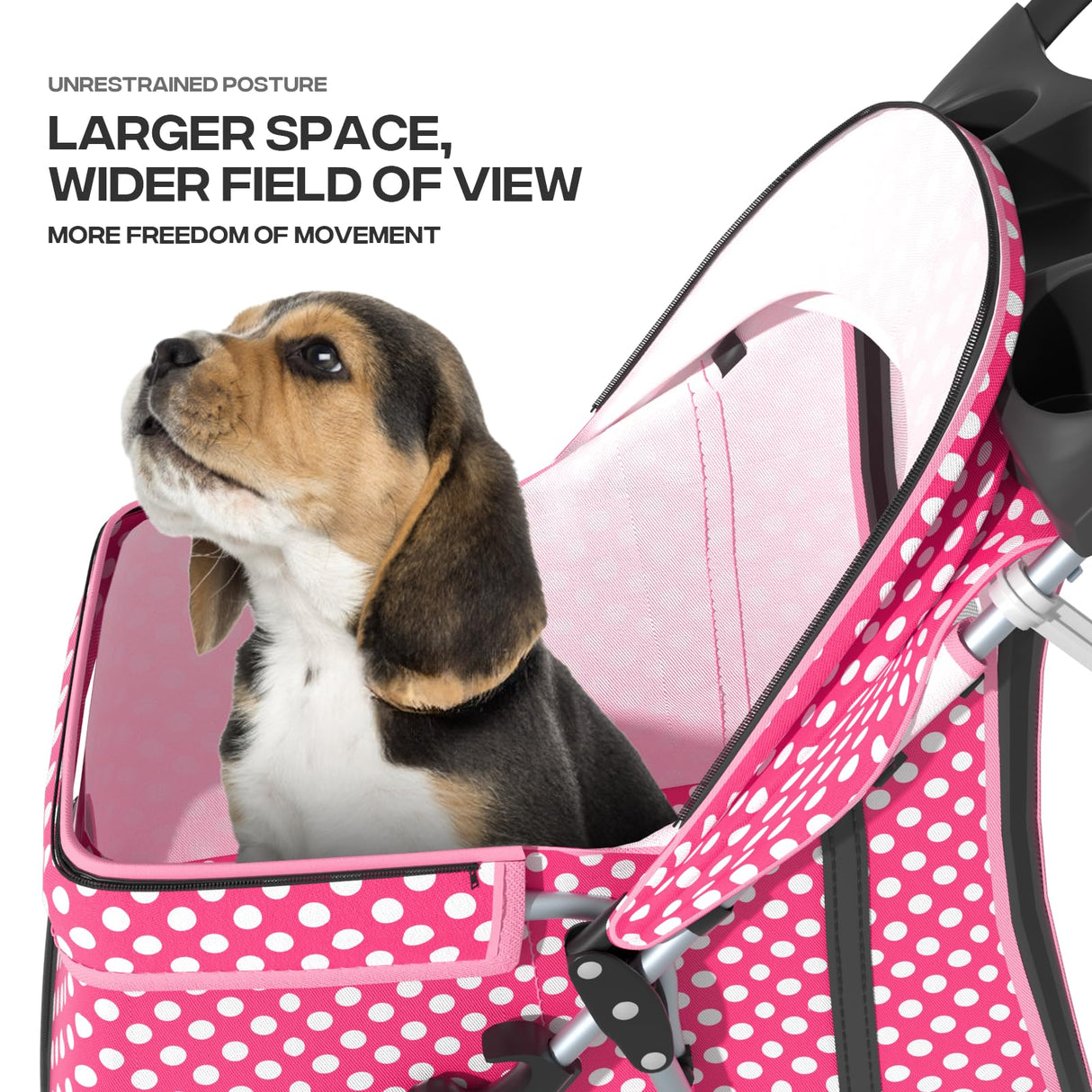 Pink Dog Stroller for Medium Dogs 30 lbs Pet Stroller for Small Dogs Cat Strollers for 2 Cats, 3 Wheels Foldable Jogger Puppy Stroller with Storage Basket and Cup Holder, Pink Polka Dots