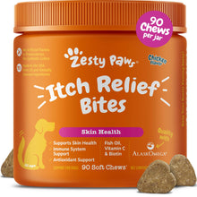 Load image into Gallery viewer, Zesty Paws Itch Relief for Dogs - Chews for Itching Skin & Coat - Omega-3 Fish Oil with EPA & DHA - Dog Allergy Relief Chews Supplement - Vitamin C & E Antioxidant Support - Chicken Flavor - 90 Count