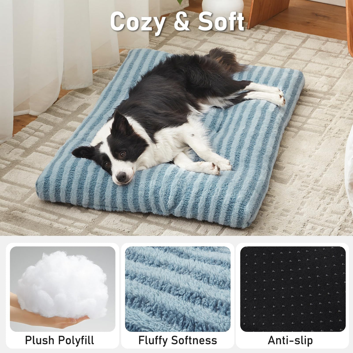 FURTIME Washable Dog Bed Large Sized Dogs, Deluxe Dog Crate Beds Comfy Fluffy Kennel Pad Anti-Slip Pet Sleeping Mat, Machine Washable Dogs Pillow, 35"x23"x3.5", Blue