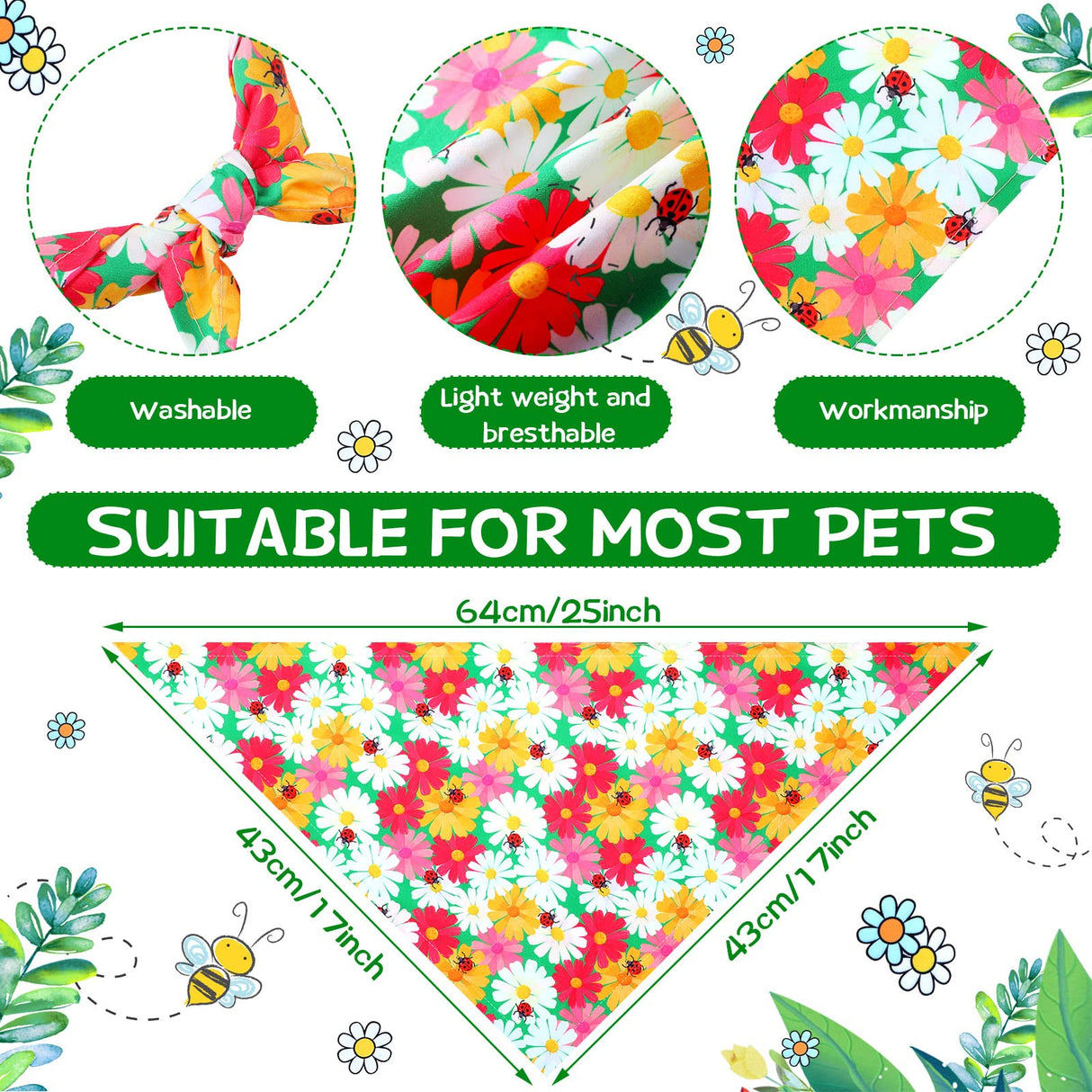 Weewooday 20 Pcs Spring Dog Bandanas Bulk Adjustable Spring Dog Bandanas Bibs Scarf Bib Washable Triangle Doggy Kerchief for Small Medium Large Pet Summer Easter Costume Accessory