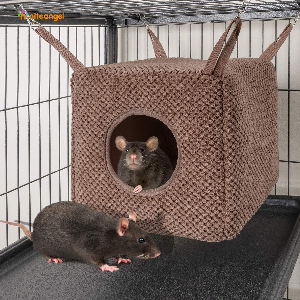 Niteangel Ferret Cozy Swing Hammock - Hanging Beds for Ferrets Rats Chinchilla Sugar Gliders or Other Small Animals (Chocolate)