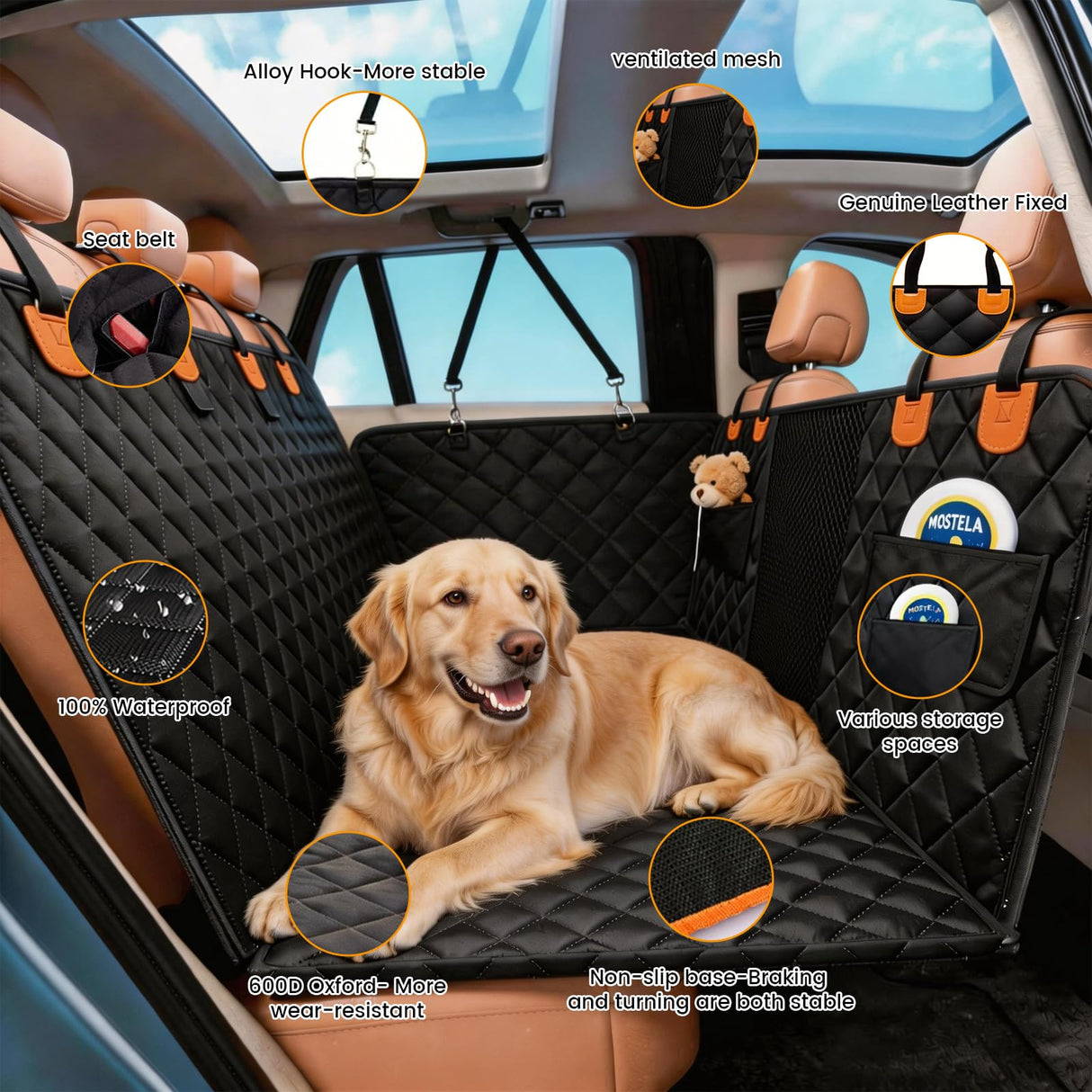 VOYURAN Back Seat Extender for Dogs with Hard Bottom, Dog Car Seat Cover for Back Seat, Waterproof Backseat Dog Extender & Hammock, Fits Most Cars, SUVs &Trucks, Medium&Large Dogs