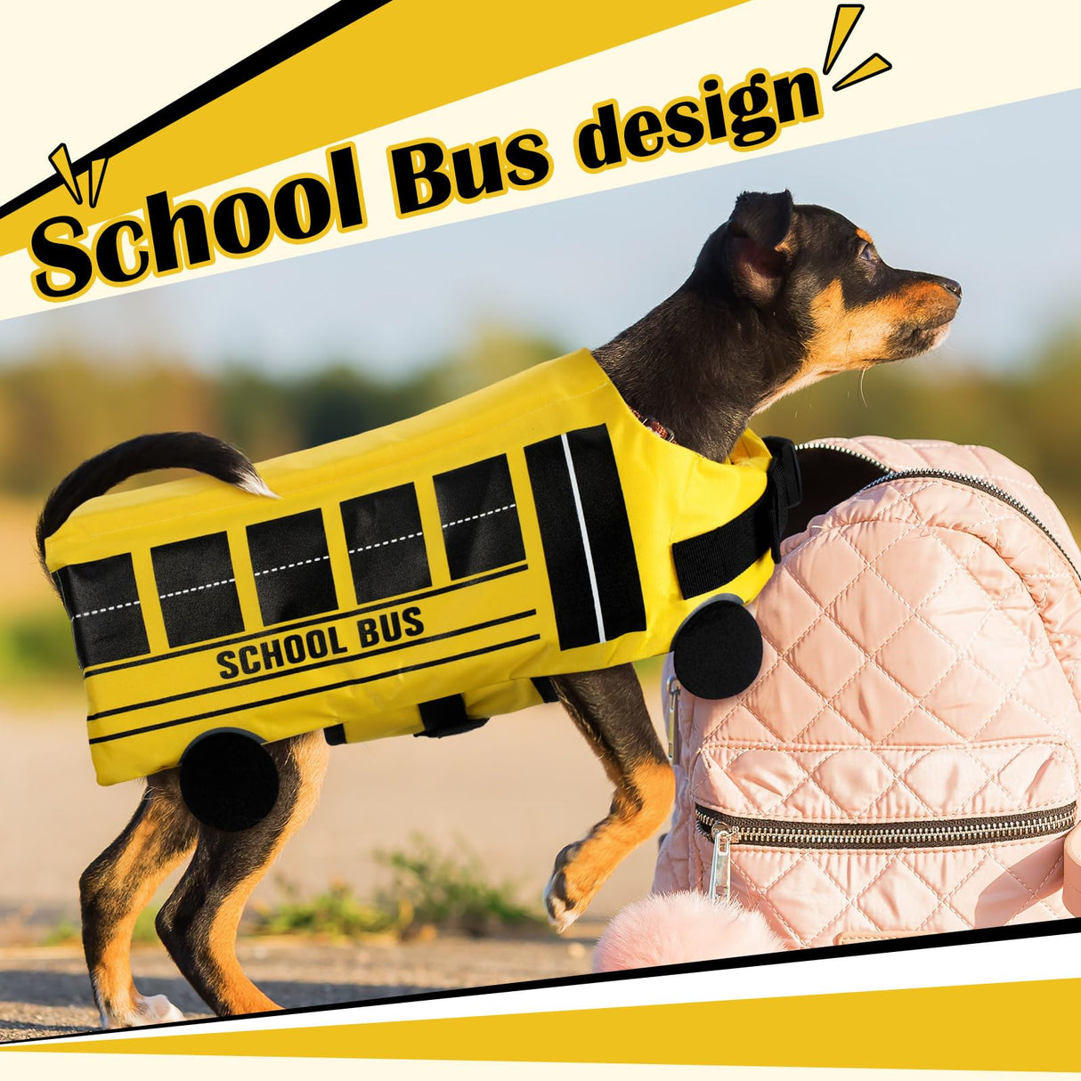 Halloween School Bus Pet Costume Funny Dog Costume Yellow School Bus Life Jacket Swimming Boating Water Flotation Vest Halloween Pet Costume Suit for Dog Cosplay Accessories for Halloween Parties(XL)