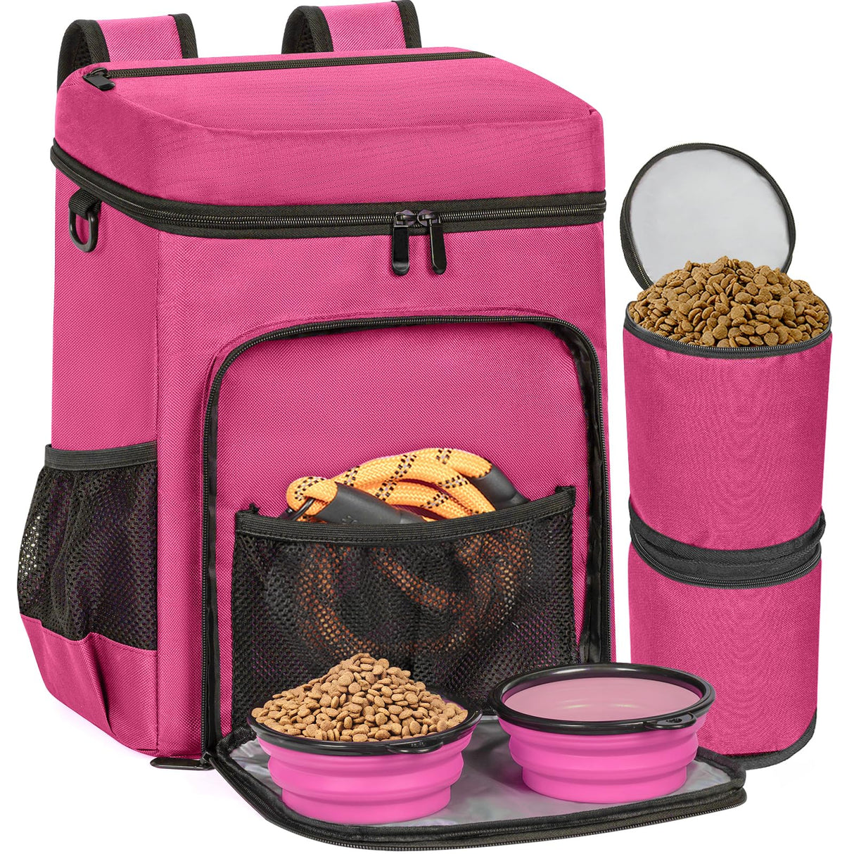 ANILD Dog Travel Backpack - Airline Approved Double-layer Pet Travel Bag Accessories with 2 Food Storage Bag and 2 Foldable Silicone Bowls for Hiking & Camping