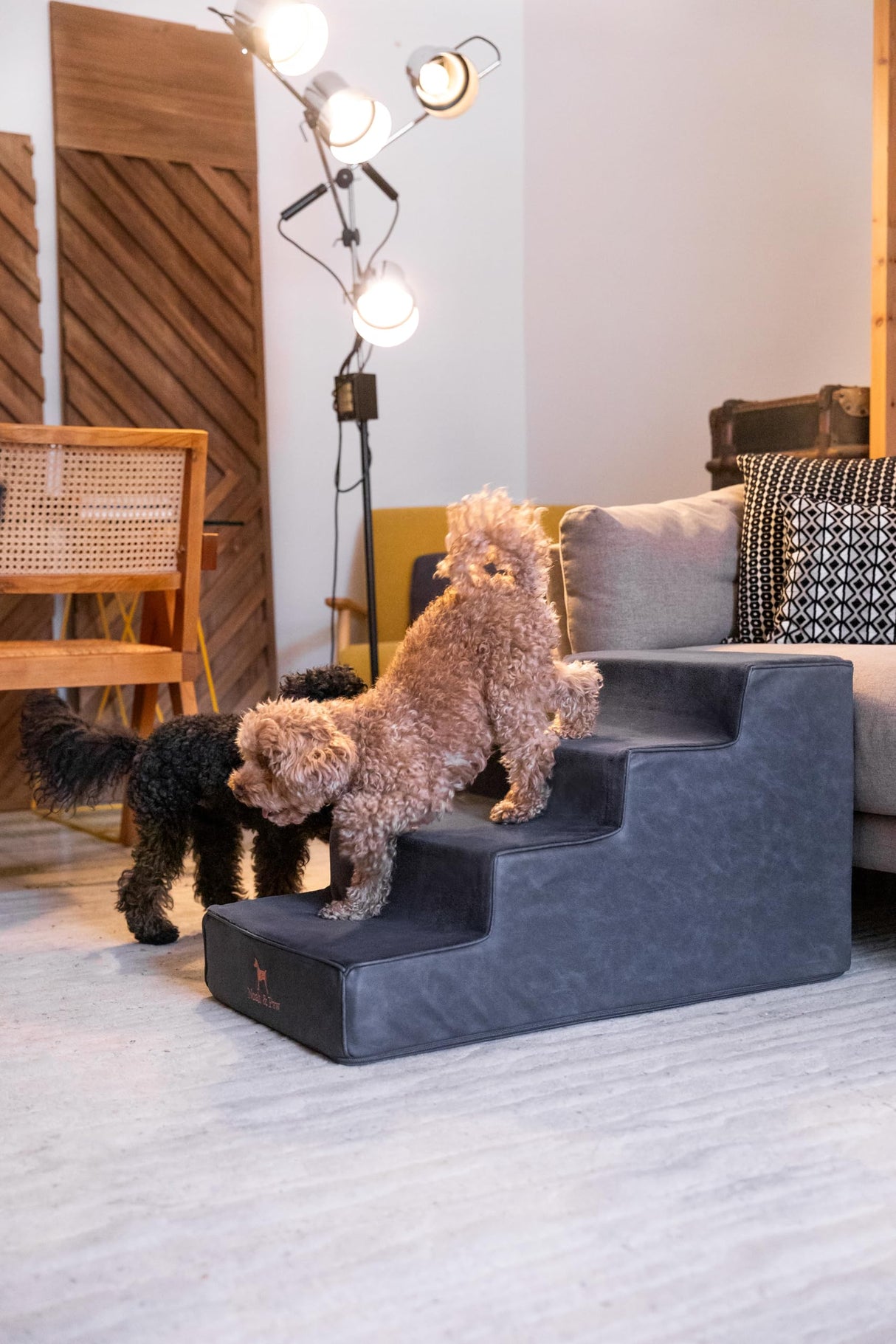 Noah & Paw Dog Stairs, Dog Ramp for Bed (17" Extra Wide) Pet Stairs for High Bed, Design to Fit Small and Large Breeds, Durable 4 Pet Steps for Couch (35 Foam Density) Leather Collection