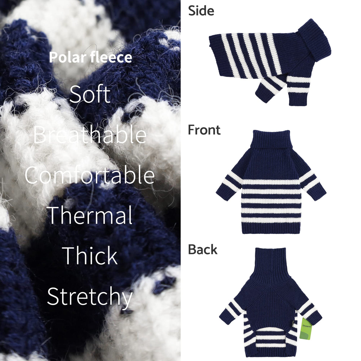Fitwarm Dog Striped Knitted Sweater, Thermal Turtleneck Pet Coat, Dog Winter Clothes for Small Dogs Boy Girl, Cat Apparel, Blue, Small
