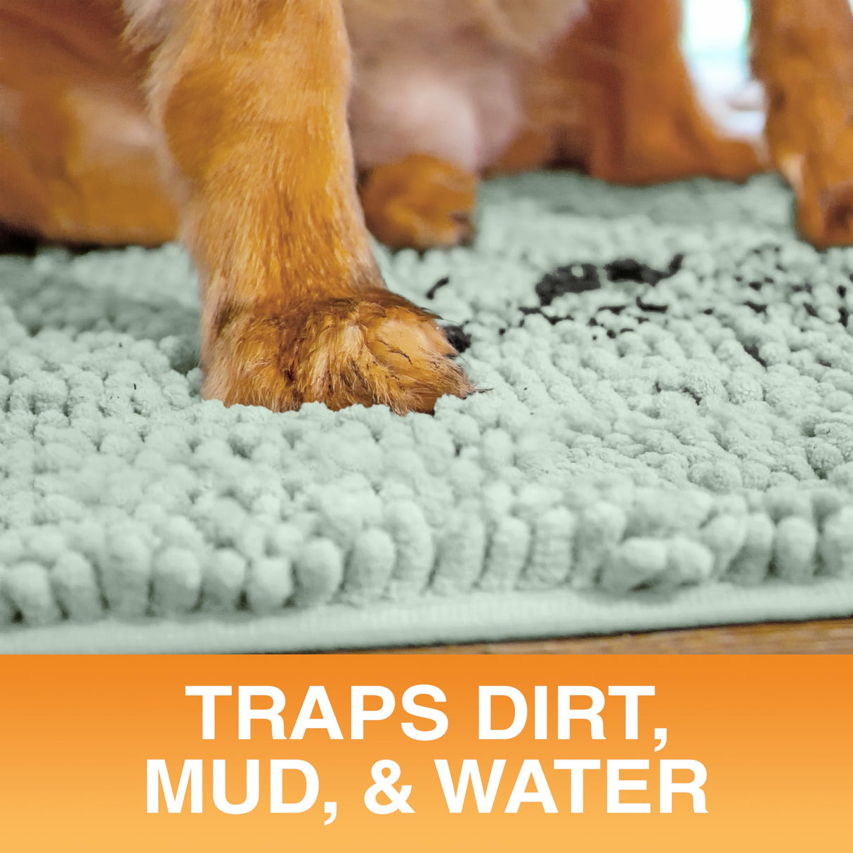 Neater Pets Muddy Paws Dog Door Mat 24” x 17” – Super Absorbent & Quick-Dry Chenille Doormat for Trapping Dirt, Water, Mud - Non-Slip & Machine Washable Pet Rugs for Entryway, Indoor Mud Mats, Green