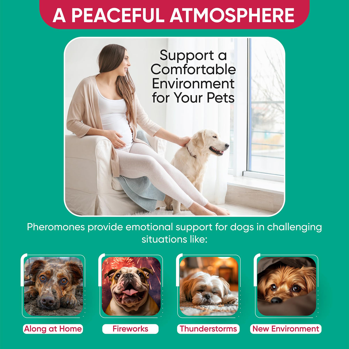 TriOak Calming Diffuser for Dog: Appeasing Dog Pheromones Calming Diffuser Plug in Kit for Separation Anxiety, Stress Chewing, Peeing Accidents, 2 Diffusers + 4 Refills (Teal)