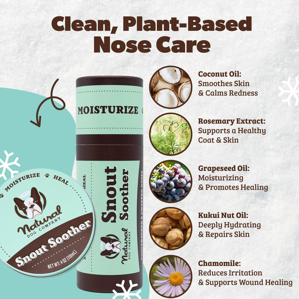 Natural Dog Company Snout Soother Balm Tin 1 oz – All Natural Dog Nose Balm for Dry, Cracked Noses – Organic Moisturizing & Soothing Balm – Lick-Safe Nose Care, Made in USA