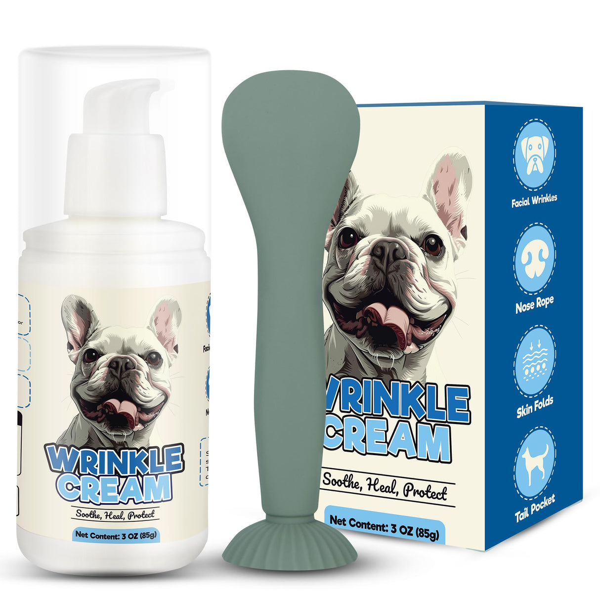 Yibesi Wrinkle Balm for Dog Wrinkles 3 Oz Includes Applicator, Dog Lotion for Dry Itchy Skin Relief, Yeast Infection Treatment, Protects from Cracks & Wounds