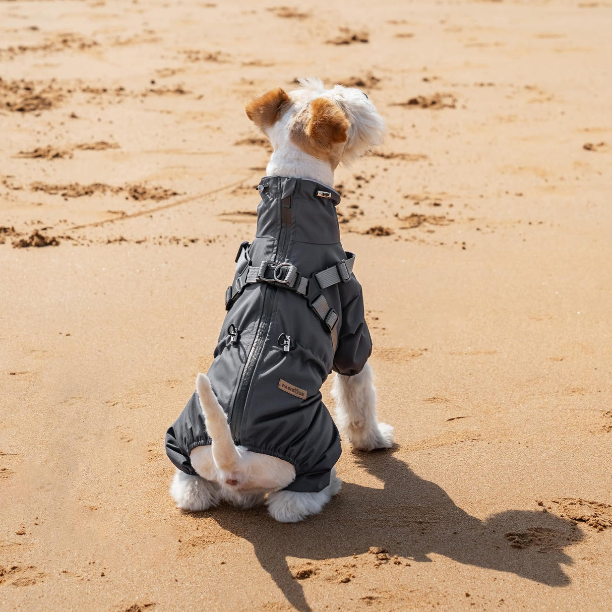 PAWBOSE Dog Raincoat with Harness for Small and Medium Dogs, Adjustable Waterproof Dog Rain Jacket,Reflective Rainproof Puppy 4 Legs Raincoat-Grey,S