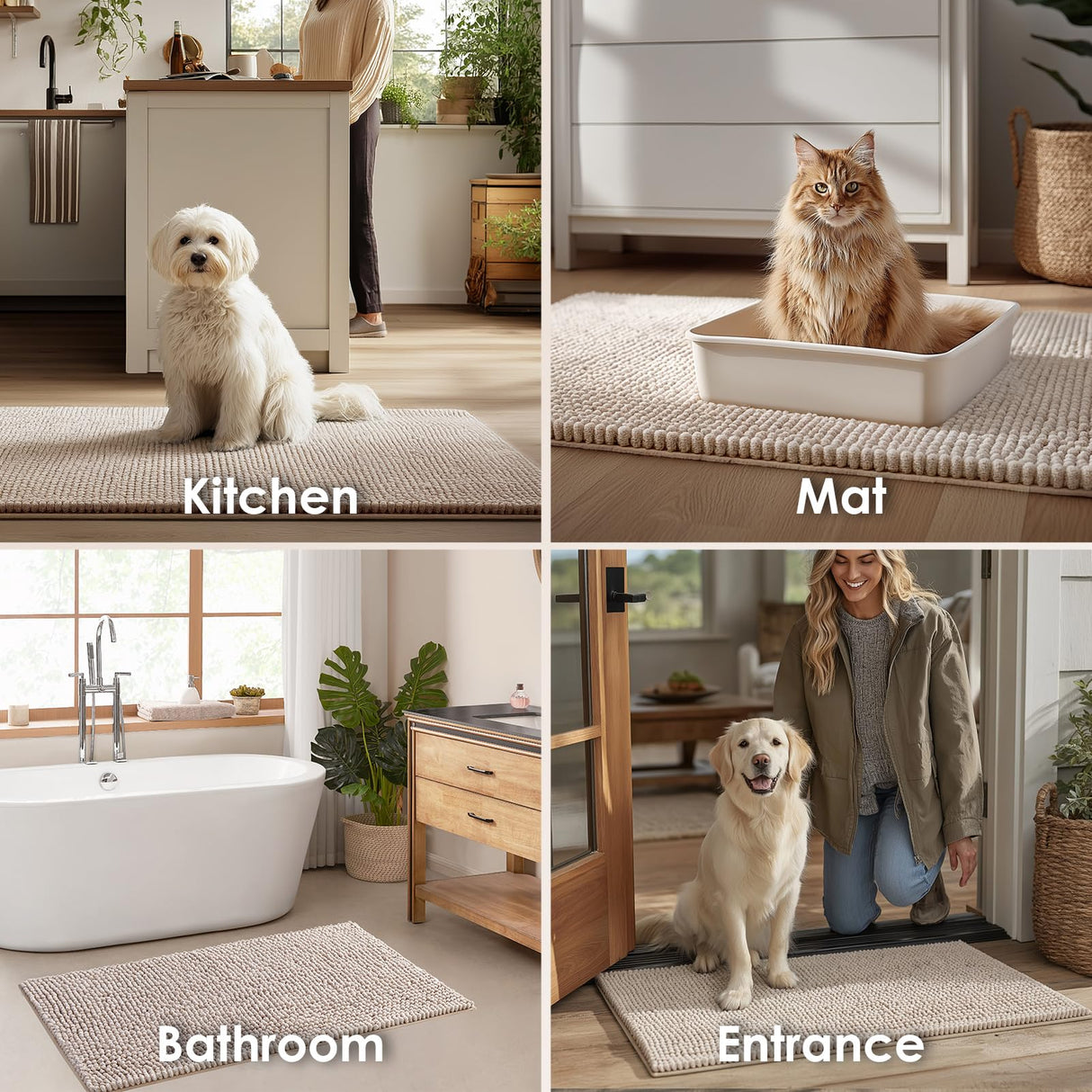 EHEYCIGA Super Absorbent Dog Door Mat for Muddy Paws 60x36 Inch Indoor, Front Doormat Outside Entrance, Quick Dry Chenille Washable Dog Crate Bed, Non-Slip Pet Rug Mud Mat Outdoor Entryway, Beige