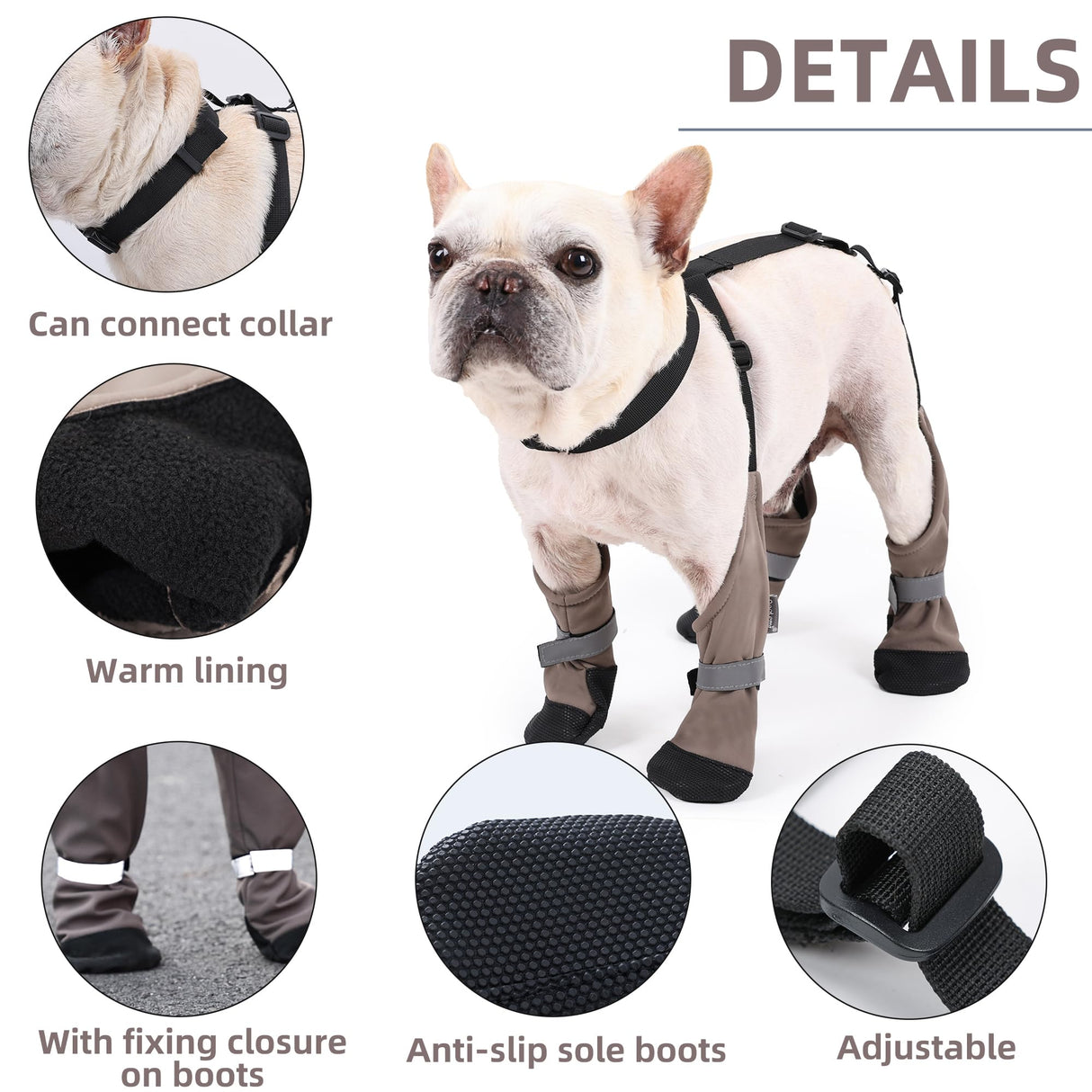 Dog Suspender Boots, Warm Dog Paw Protectors, Waterproof Doggy Booties for Winter, Anti-Slip Reflective Pet Shoes Snow Boots for Outdoor Walking,Hiking, Sandy, Muddy (Medium)