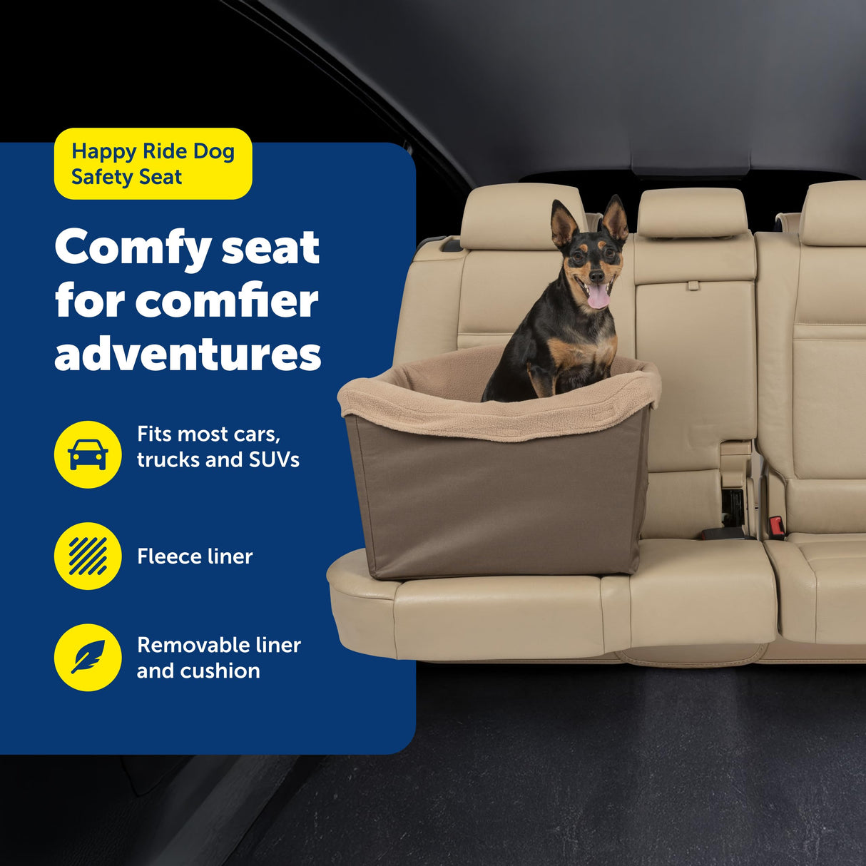 PetSafe Happy Ride Dog Safety Seat - Dedicated Pet Car Seat for Small Dogs - Elevated Booster Seat - Fleece Liner Booster Seat - Machine Washable - Fits Most Cars, Trucks & SUVs