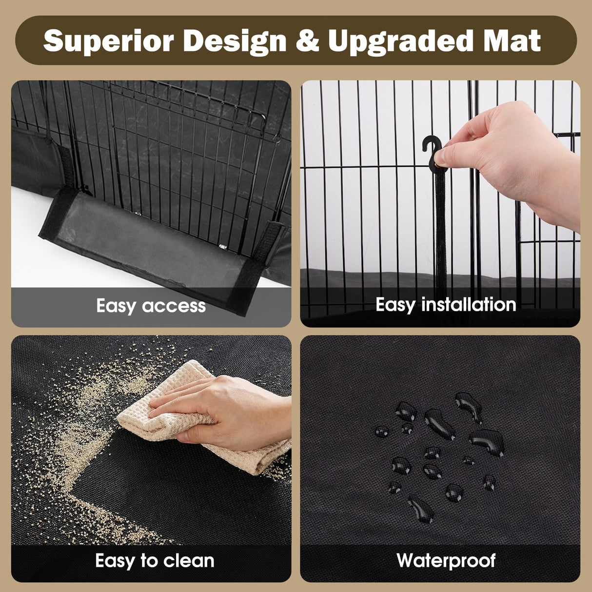 PAWING 12 Panels Small Animal Playpen with Waterproof Mat - Durable Metal Wire Yard Fence for Guinea Pigs, Kittens, Puppies, Hamsters, and Hedgehogs - Indoor & Outdoor Pet Cage