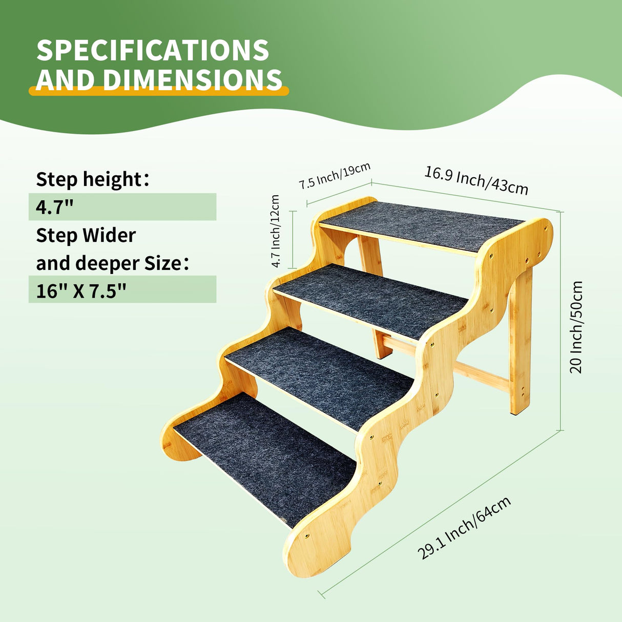 Dog Steps for Bed,Dog Stairs for Large & Oldder Dogs,Bamboo Pet Stairs for High Beds Cars Couch,Stable & Sturdy Can Supports Pet Up to 160 Lbs,4-Steps 20" High