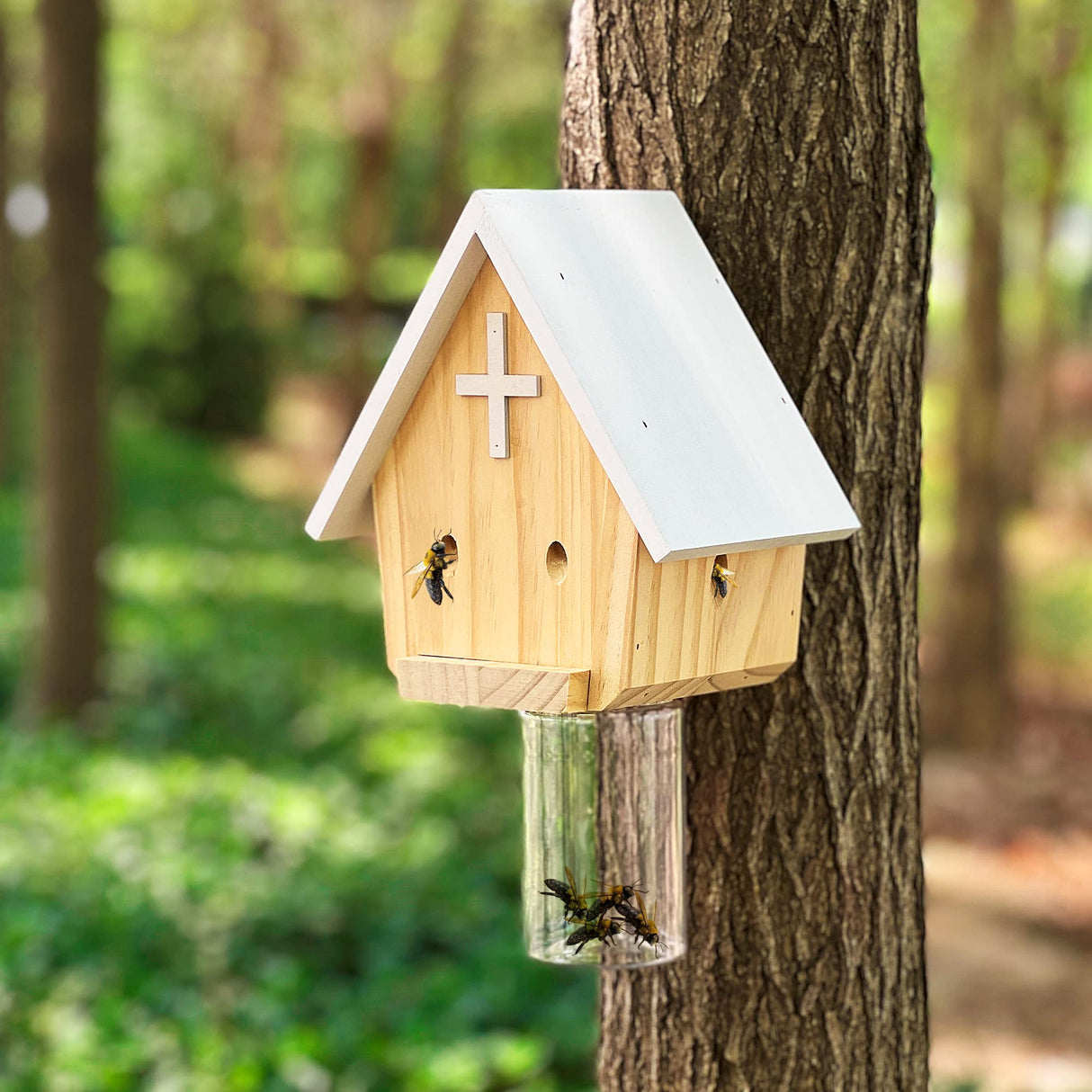 GAW Nature Wood Church Style Carpenter Bee Traps for Outdoors, 1 Pack Best Wooden Bee Trap for Outside