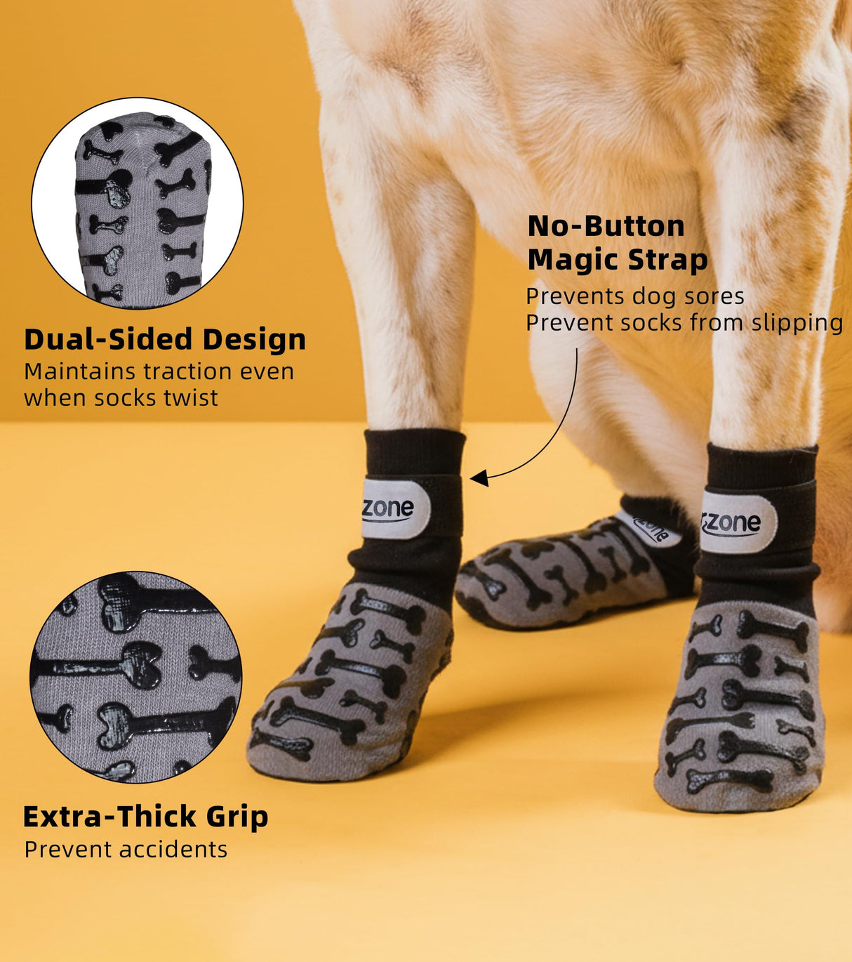 Purrzone 6 Pcs Non-Slip Dog Socks with Cute Bone Paw Grips Indoor Dog Socks for Hardwood Floors, Booties for Hot Pavement, Socks for Winter Snow, Paw Protector Socks (Modern Grey, Small)