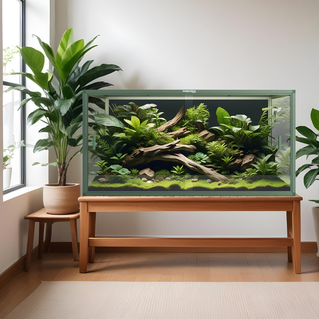 Phailozoo 120 Gallon Bearded Dragon Tank,48" x 24" x 24" Reptile Tank with Sliding Door Top Screen Ventilation, Front Opening Reptile Enclosure for Easy Maintenance