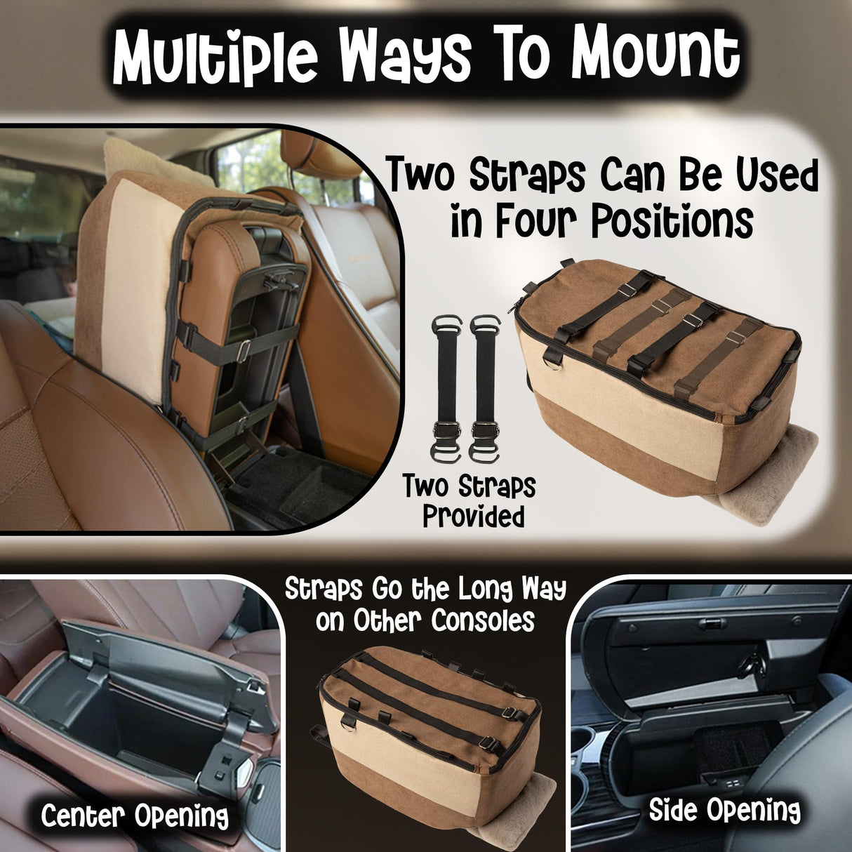 Center Console Dog Car Seat | 11 lbs MAX | Safety Straps & Leash | Comfortable Foam and Plush Pillows | Adjustable Mount Design | Large Storage Pockets | Perfect for Small Pets & Cats (Brown)
