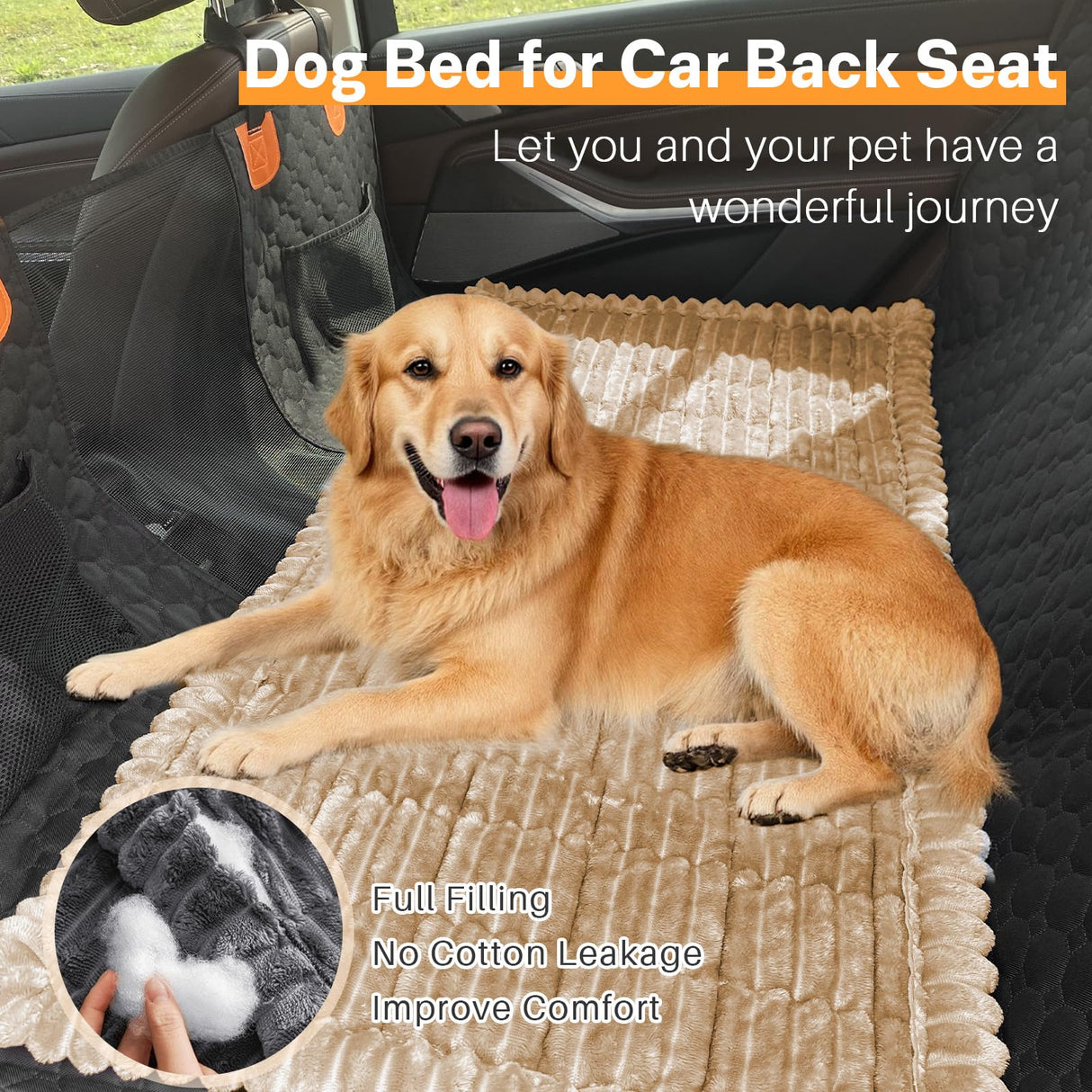 WTHAVEN Dog Car Seat Cover for Back Seat, Dog Bed for Car, Fit for Backseat Extenders, Car Seat Protector, Nonslip Soft Durable for Cars Trucks and SUVs (Light Brown, 24.8"*54")