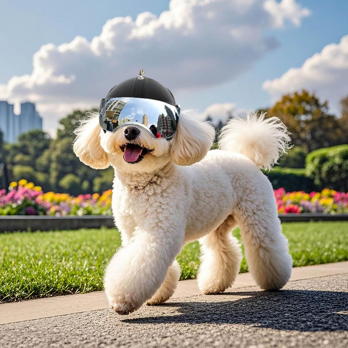 PETLESO Small Dog Helmet, Pet Motorcycle Helmet with Ear Holes, Adjustable Pet Safety Hat with Flip-Up Silver Visor, Small-Medium Puppy Heads Protection, Spiked