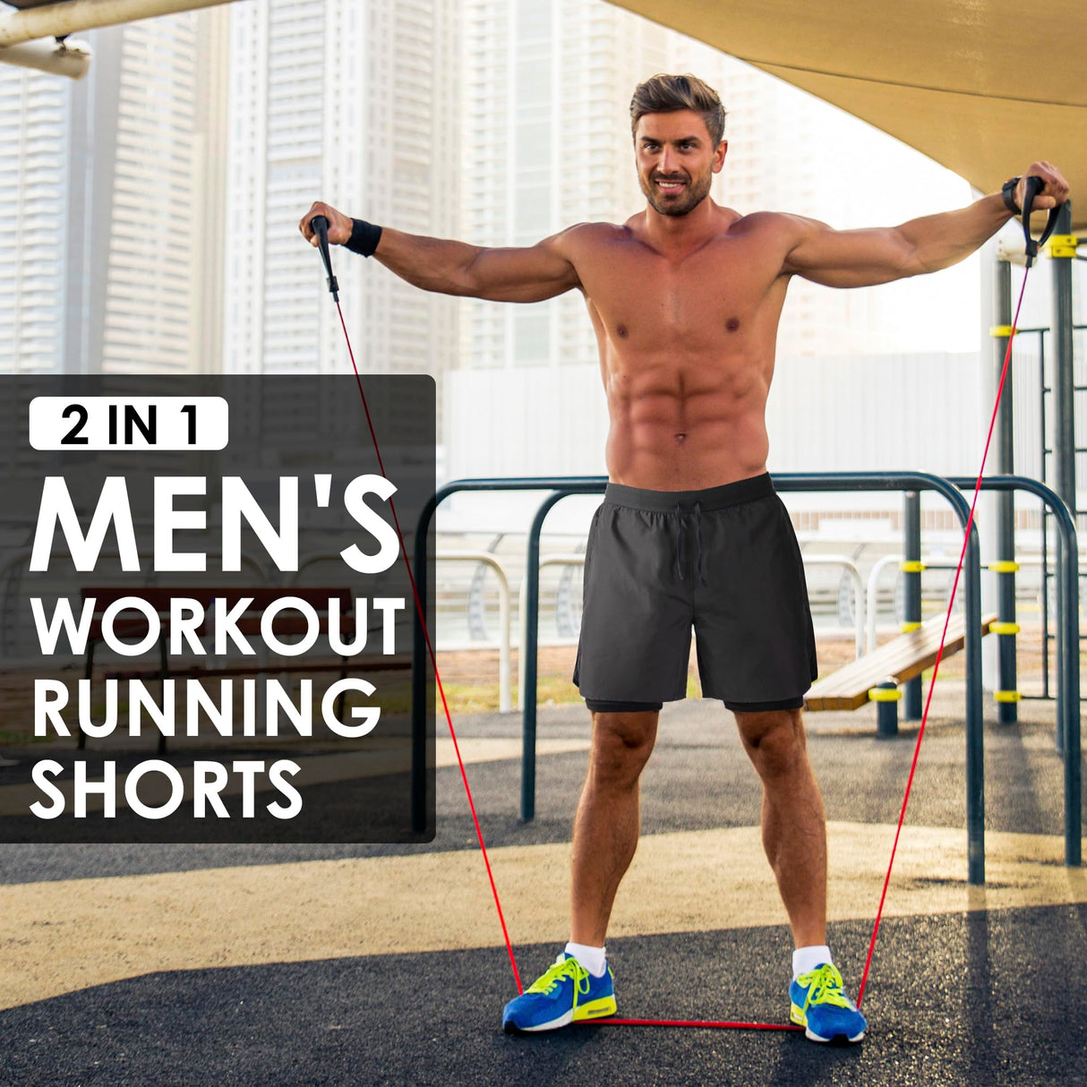 NIMOJIRO Men's 2 in 1 Running Shorts Workout Athletic Shorts Outdoor Sports with Liner Lightweight Training Yoga Gym Shorts with Phone Pockets Dark Gray