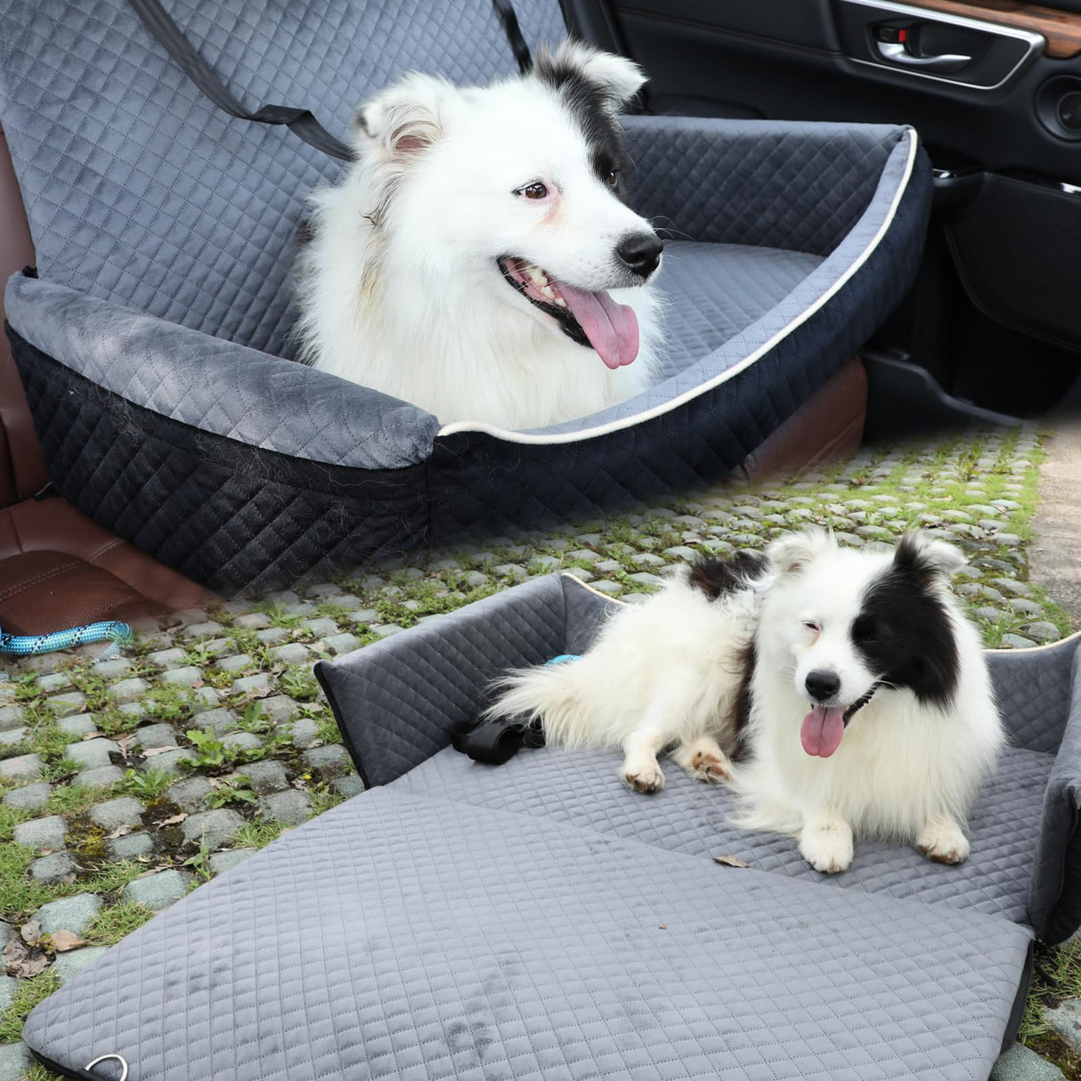 Youvee Dogs Car Seat and Bed 2 in 1,Pet Car Bed for 2 Small or 1 Medium/Large Dog up to 60 lbs,Dog Booster for car Back Seat,Comfortable,Fully Detachable and Washable(Black Outside Grey Inside)