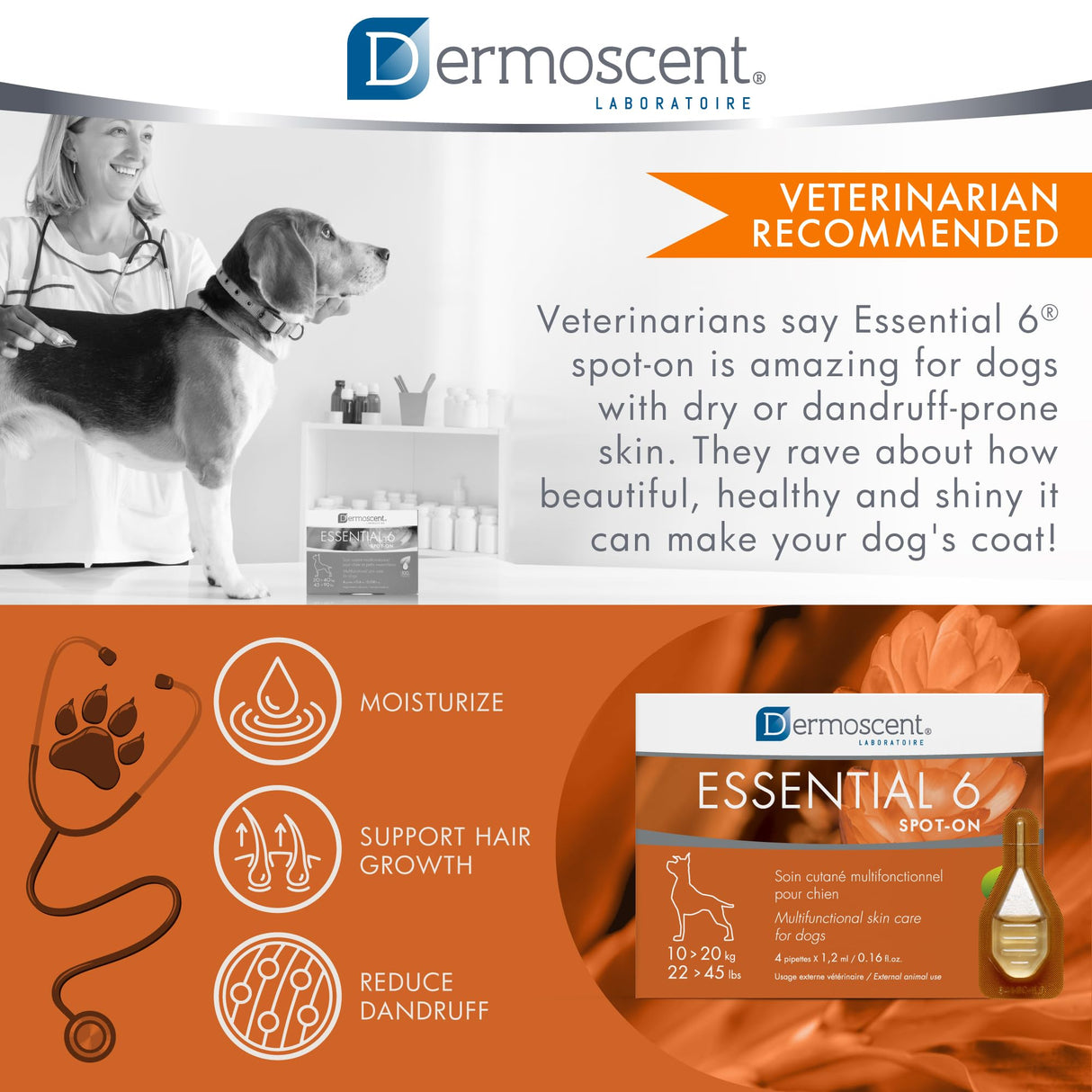 Dermoscent SpotOn Skin Care for Medium Dogs 22 to 44 lbs(10 to 20 kg)
