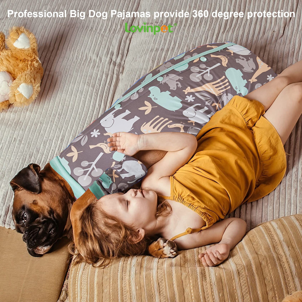 LovinPet Large Dog PJS, Hippos Zoo Cozy Dog Pajamas, Slim fit, Lightweight Pullover Clothes/Full Coverage Golden Retriever Pajamas/Back Snap Button is Only Decoration /2XL