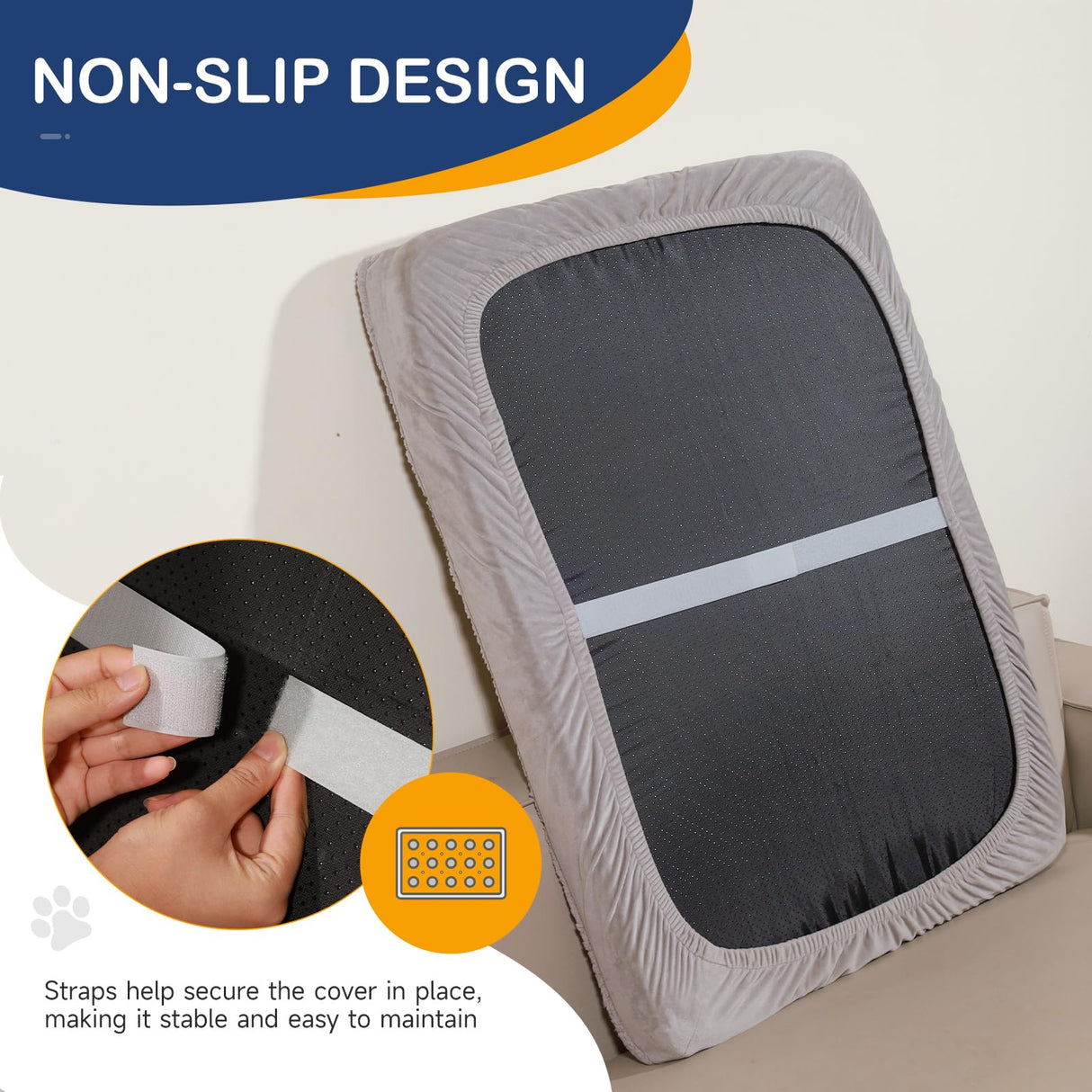 Sunsleek Dog Bed Cover Replacement - Washable, Waterproof, Quilted Sofa Pillow Cover for Dogs/Cats - Ultra Soft Plush Pet Bed (Grey, 44.0" L x 32.0" W x 8.0" Th)